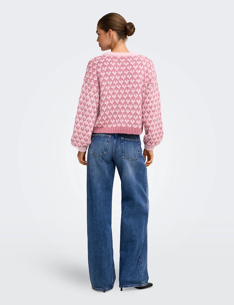 ONLY - ONLCARO LS PATTERN O-NECK CC KNT - jumpers - pink dogwood - 3