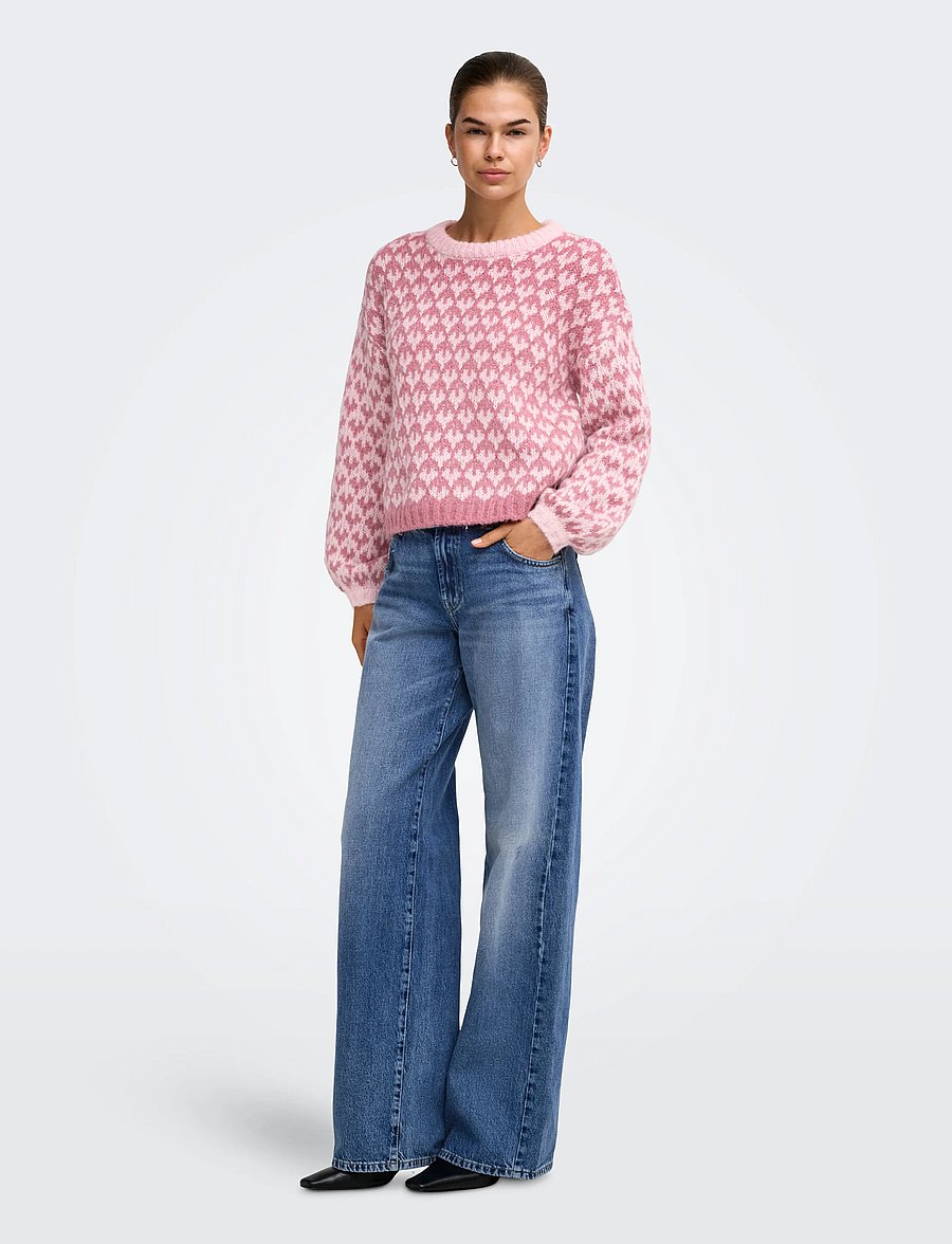 ONLY - ONLCARO LS PATTERN O-NECK CC KNT - jumpers - pink dogwood - 4