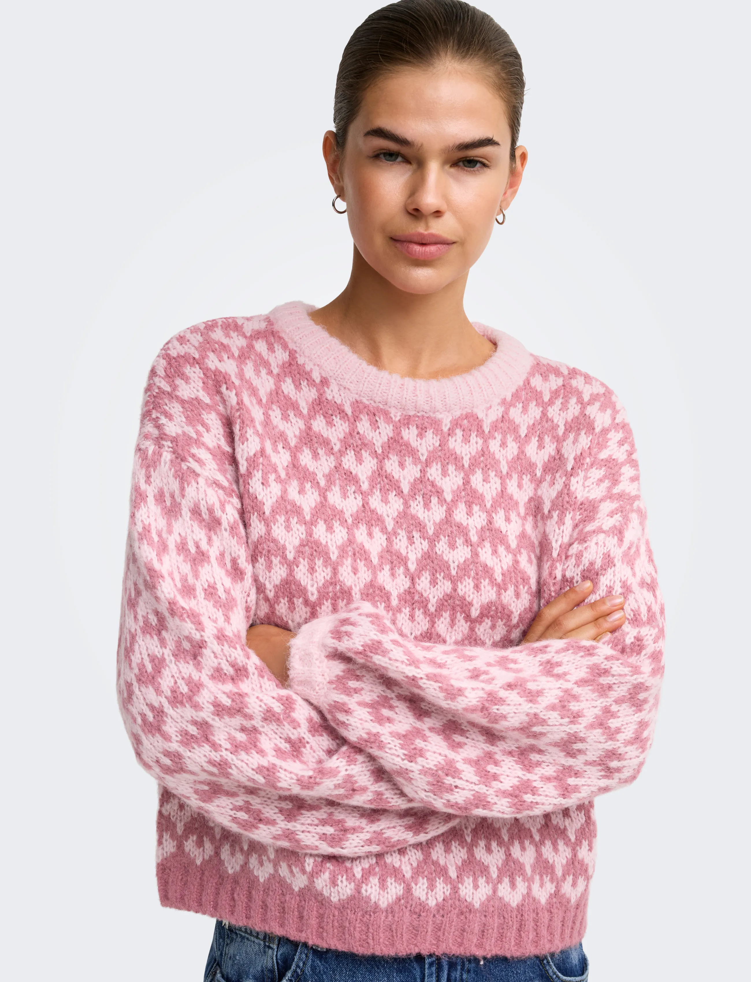 ONLY ONLCARO LS PATTERN O-NECK CC KNT - Geburtstag - PINK DOGWOOD / pink/rose