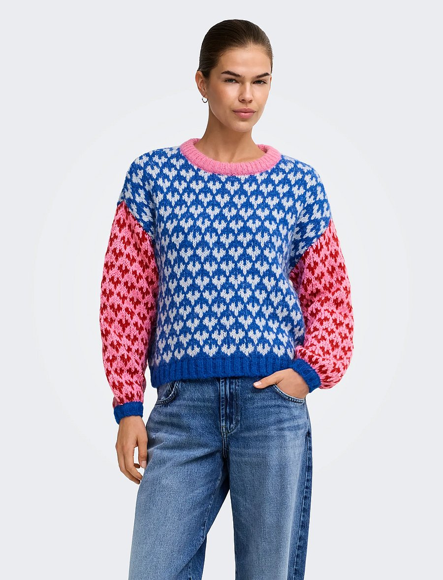 ONLY - ONLCARO LS PATTERN O-NECK CC KNT - stickade tröjor - sachet pink - 0