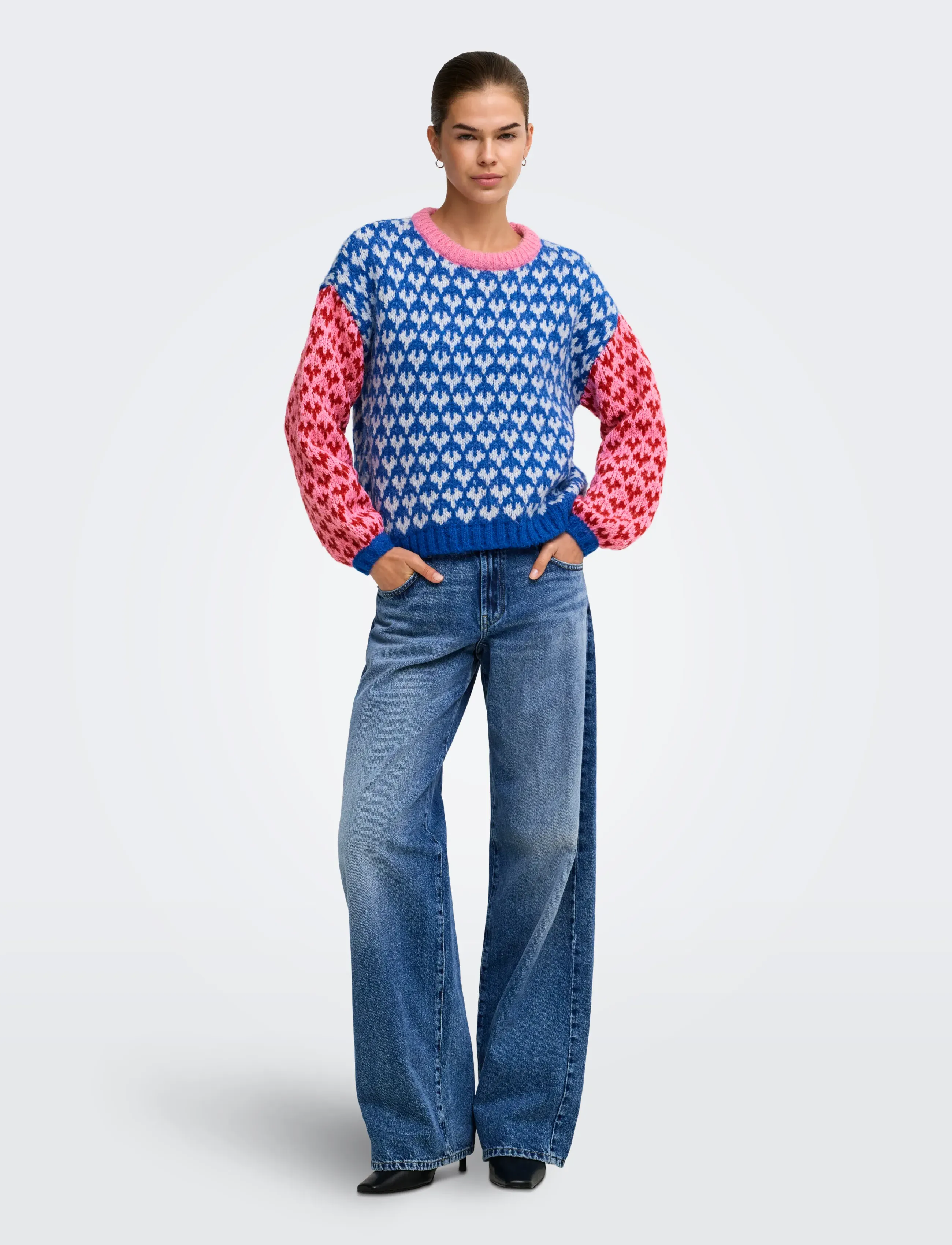 ONLY - ONLCARO LS PATTERN O-NECK CC KNT - stickade tröjor - sachet pink - 4