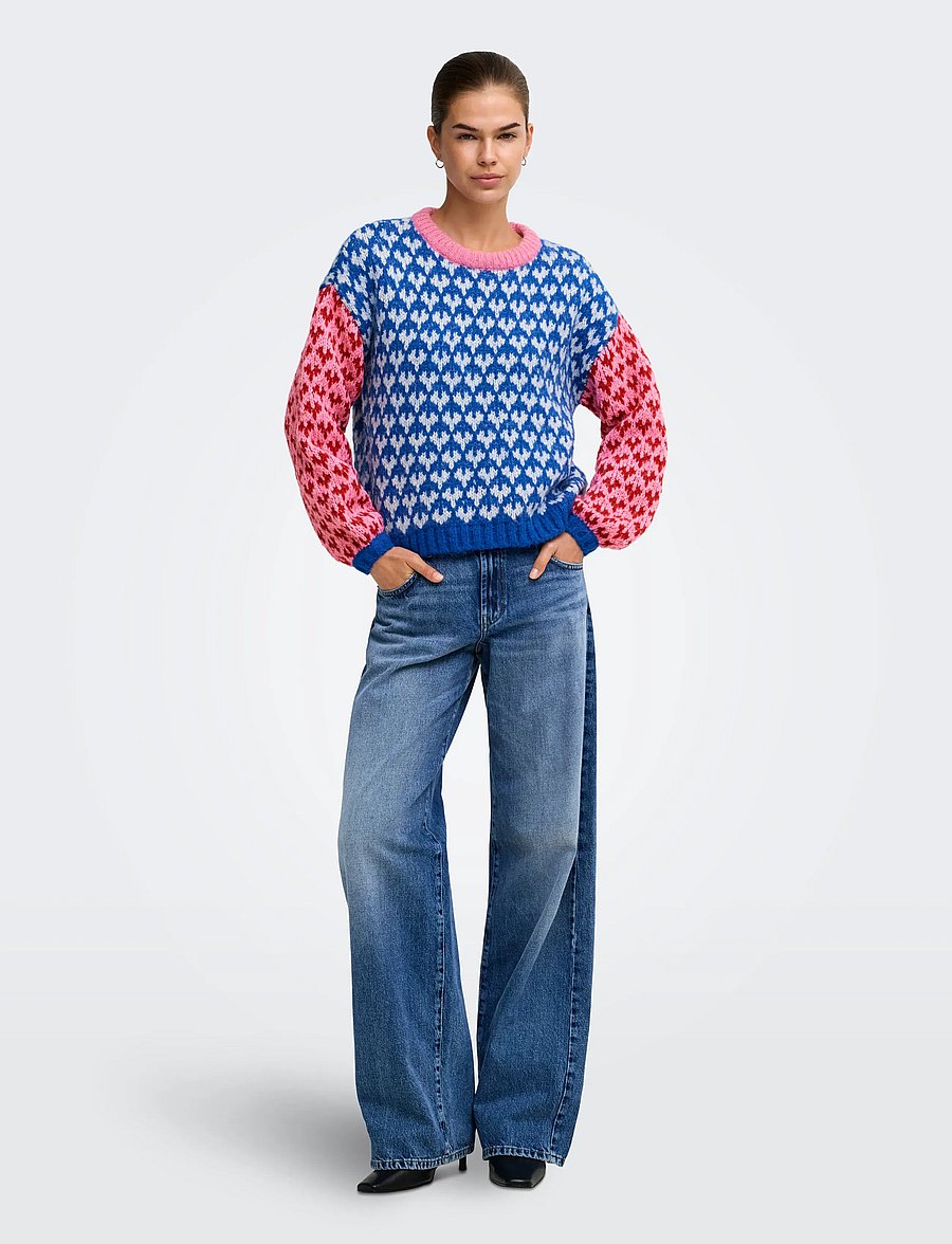 ONLY - ONLCARO LS PATTERN O-NECK CC KNT - stickade tröjor - sachet pink - 4