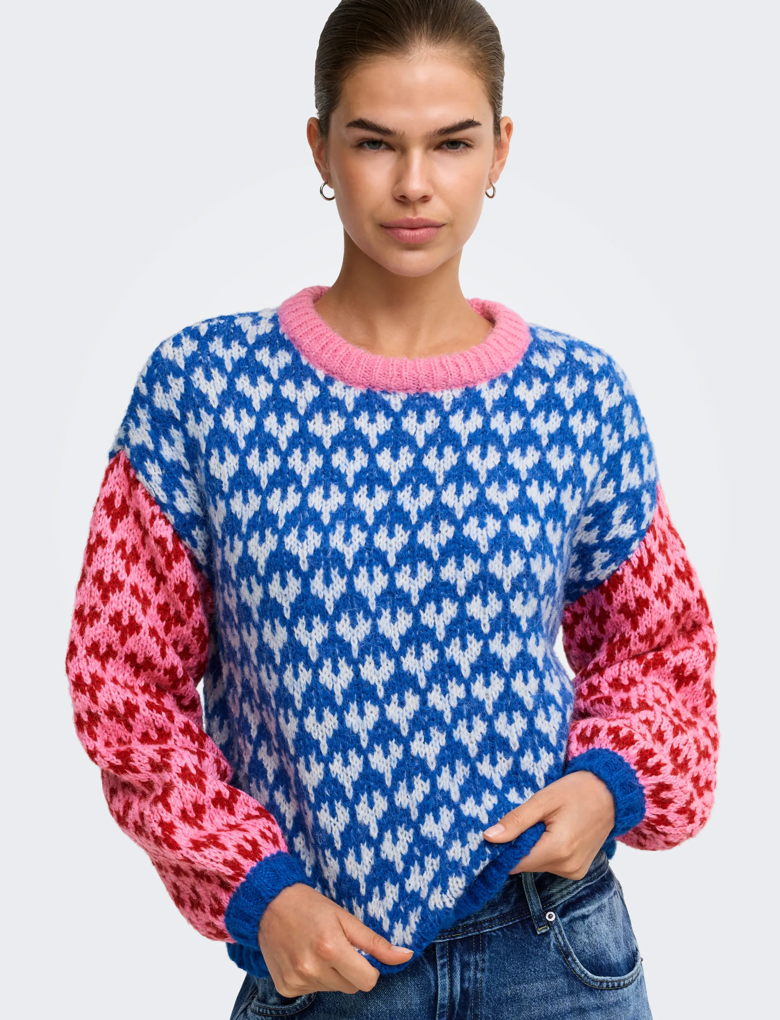 ONLY ONLCARO LS PATTERN O-NECK CC KNT - Födelsedag - SACHET PINK / pink/rose