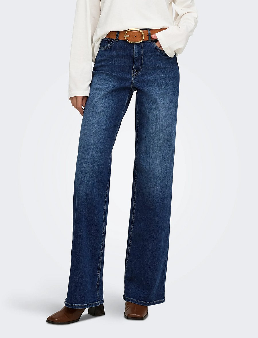 ONLY - ONLMADISON BLUSH HW WIDE DNM DOT229 NOOS - hosen mit weitem bein - dark blue denim - 0