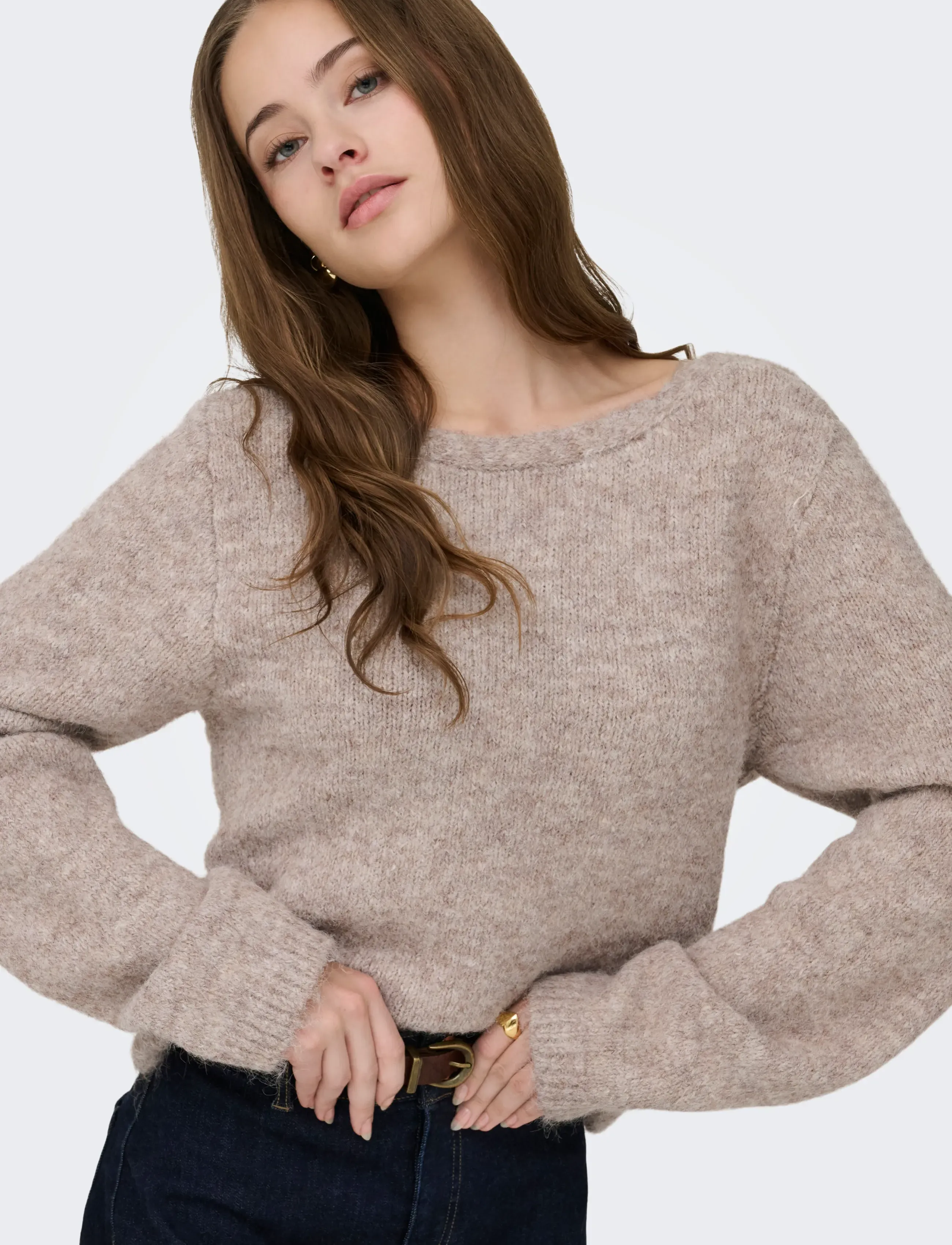 ONLY - ONLZAGGIE LIFE LS V-NECK REVERSIB EX KNT - humus - 5