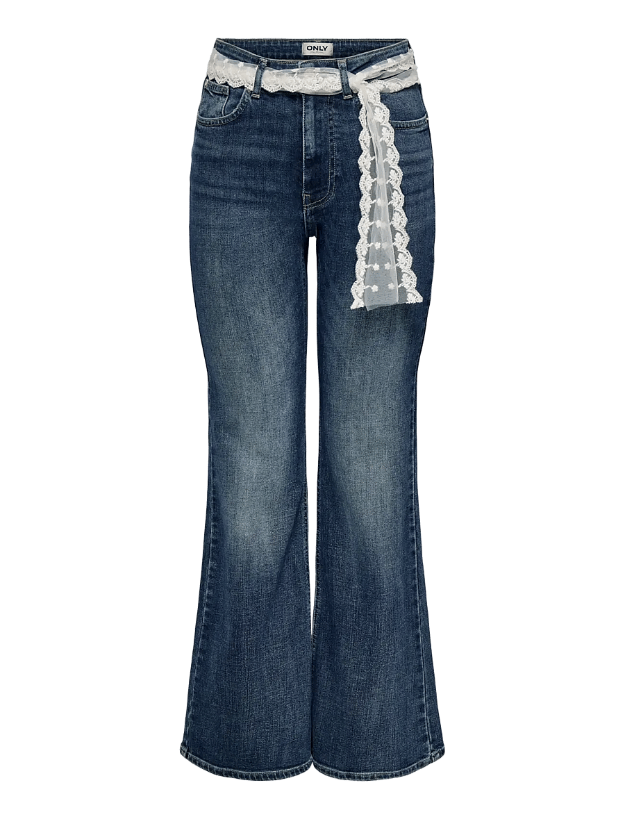 ONLY - ONLREGENT HW FLARE DNM LACE BELT TAI - utsvängda jeans - medium blue denim - 0
