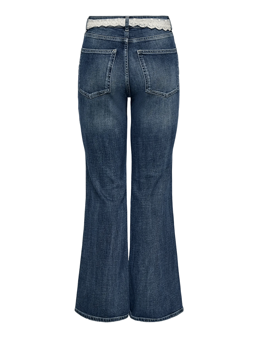 ONLY - ONLREGENT HW FLARE DNM LACE BELT TAI - utsvängda jeans - medium blue denim - 1