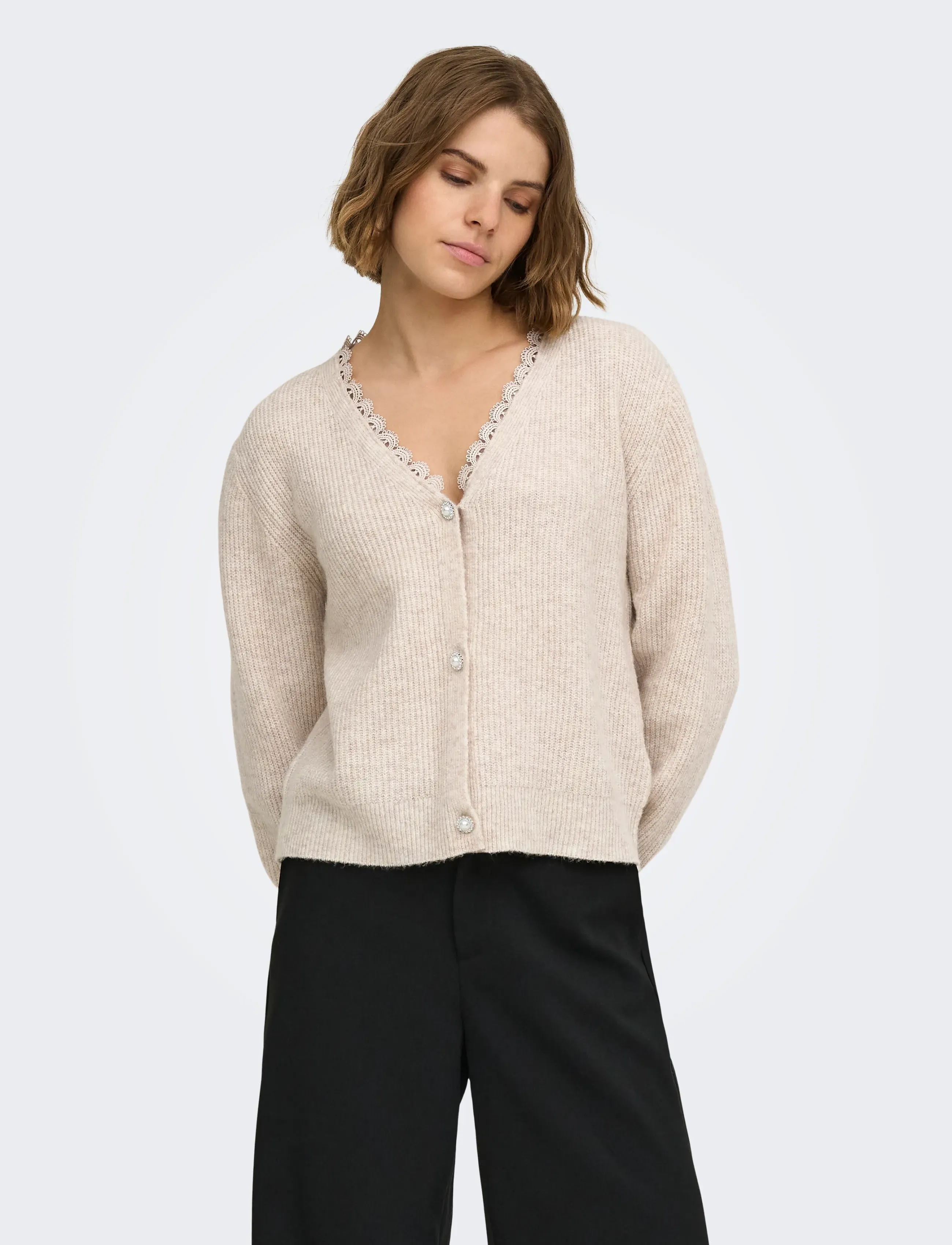 ONLY - ONLSIA LS V-NECK WOVEN CARDI CS KNT - birch - 0