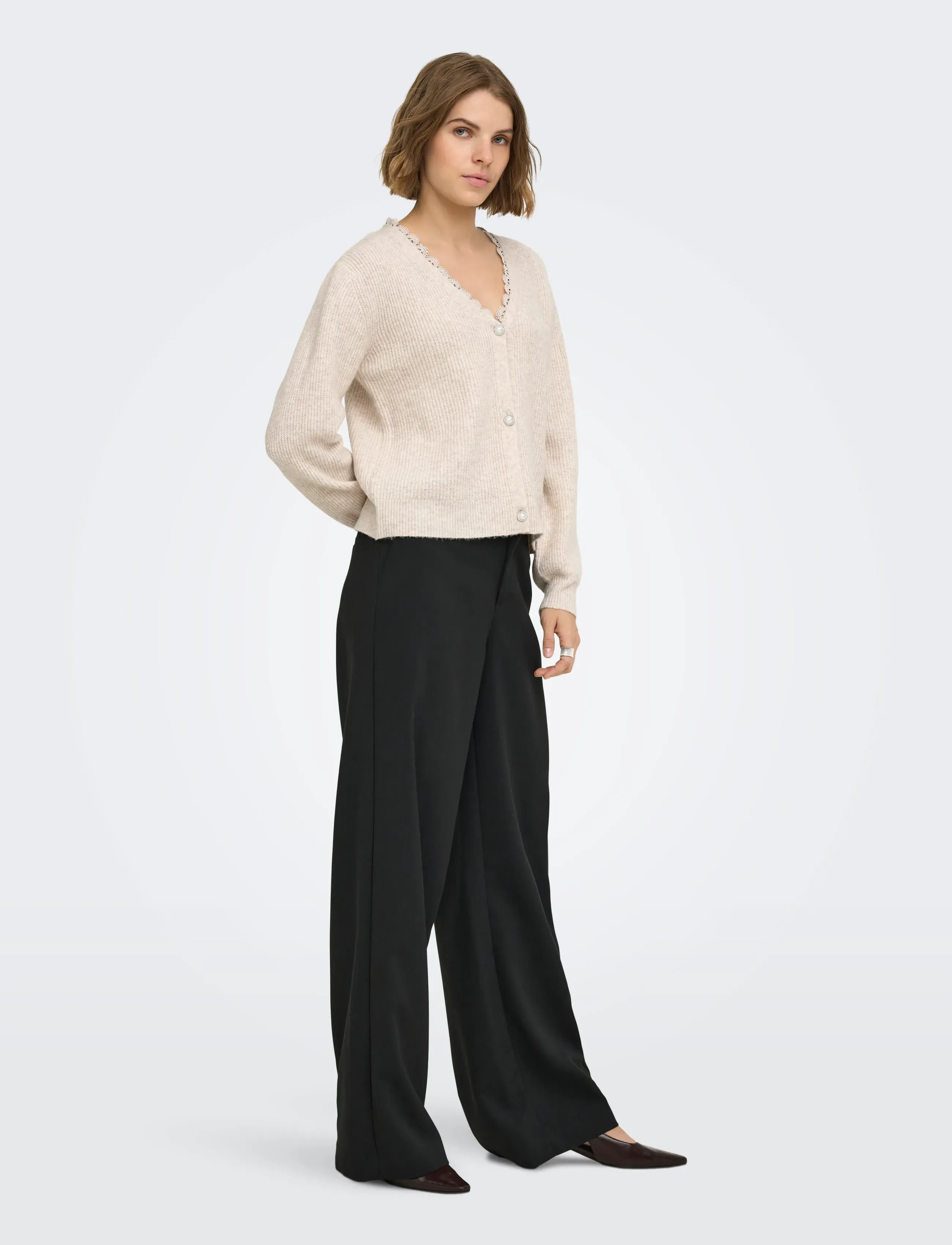 ONLY - ONLSIA LS V-NECK WOVEN CARDI CS KNT - birch - 4