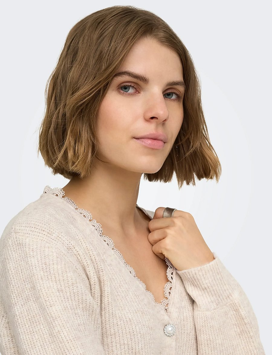 ONLY - ONLSIA LS V-NECK WOVEN CARDI CS KNT - birch - 5