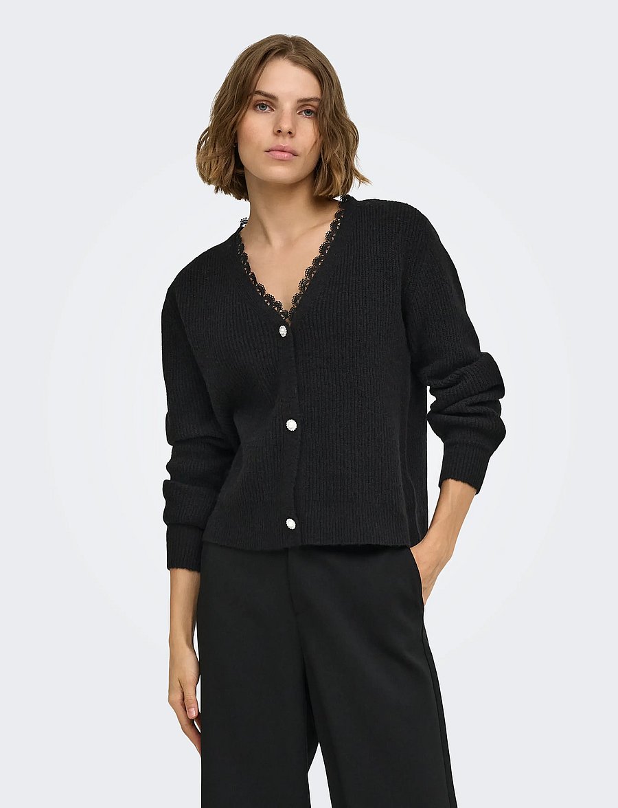 ONLY - ONLSIA LS V-NECK WOVEN CARDI CS KNT - black - 0