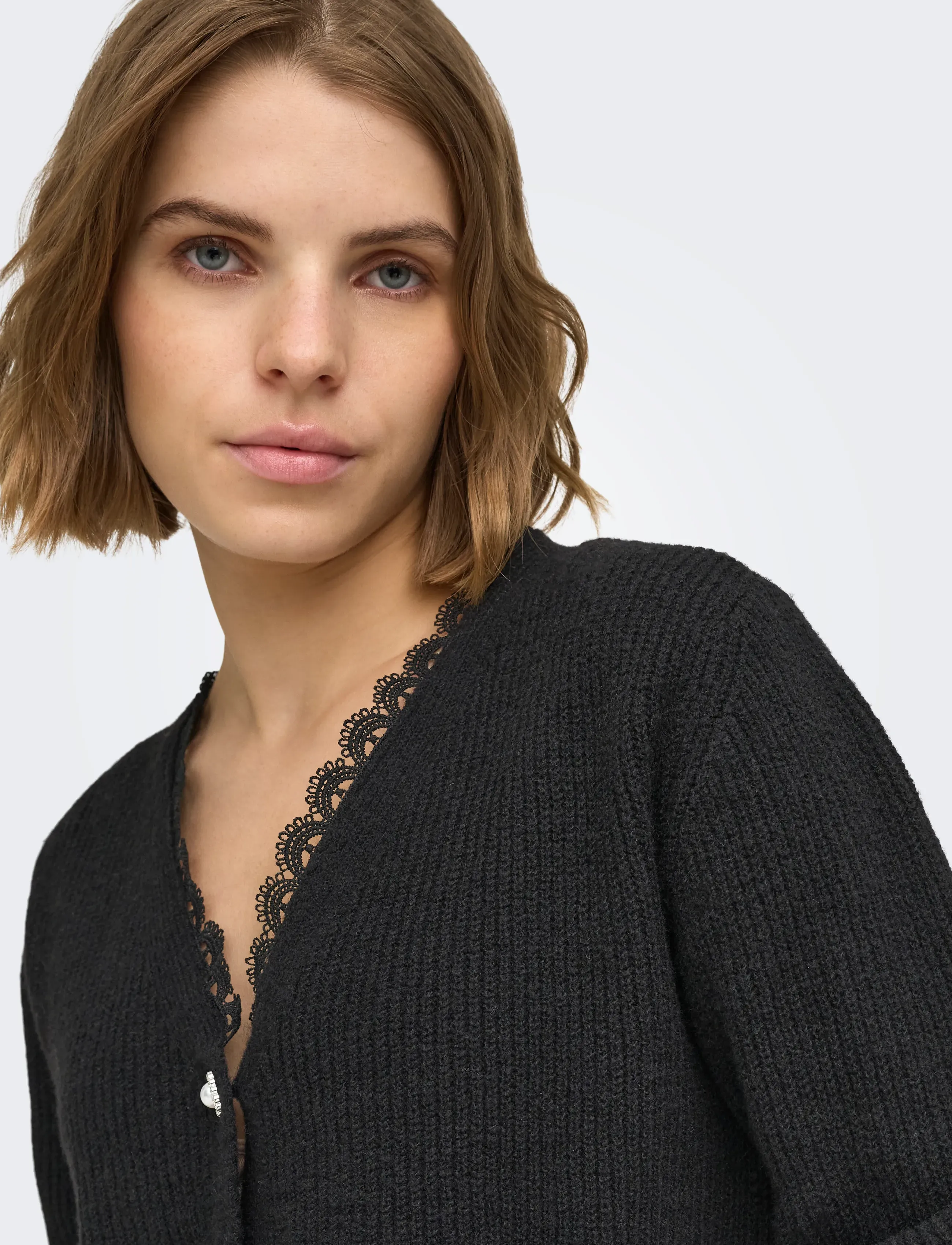 ONLY - ONLSIA LS V-NECK WOVEN CARDI CS KNT - black - 5