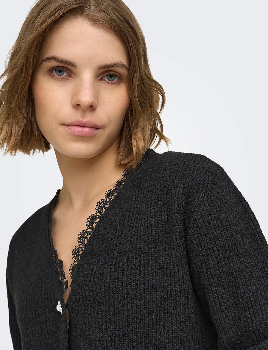ONLY - ONLSIA LS V-NECK WOVEN CARDI CS KNT - black - 5