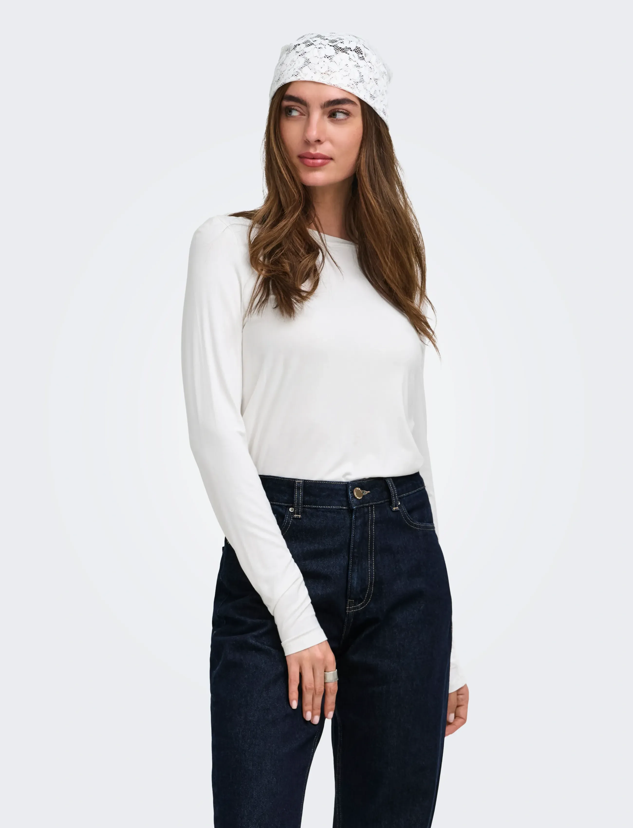 ONLY ONLBAMBOO L/S O-NECK TOP JRS - Pikkade varrukatega topid - CLOUD DANCER / cream