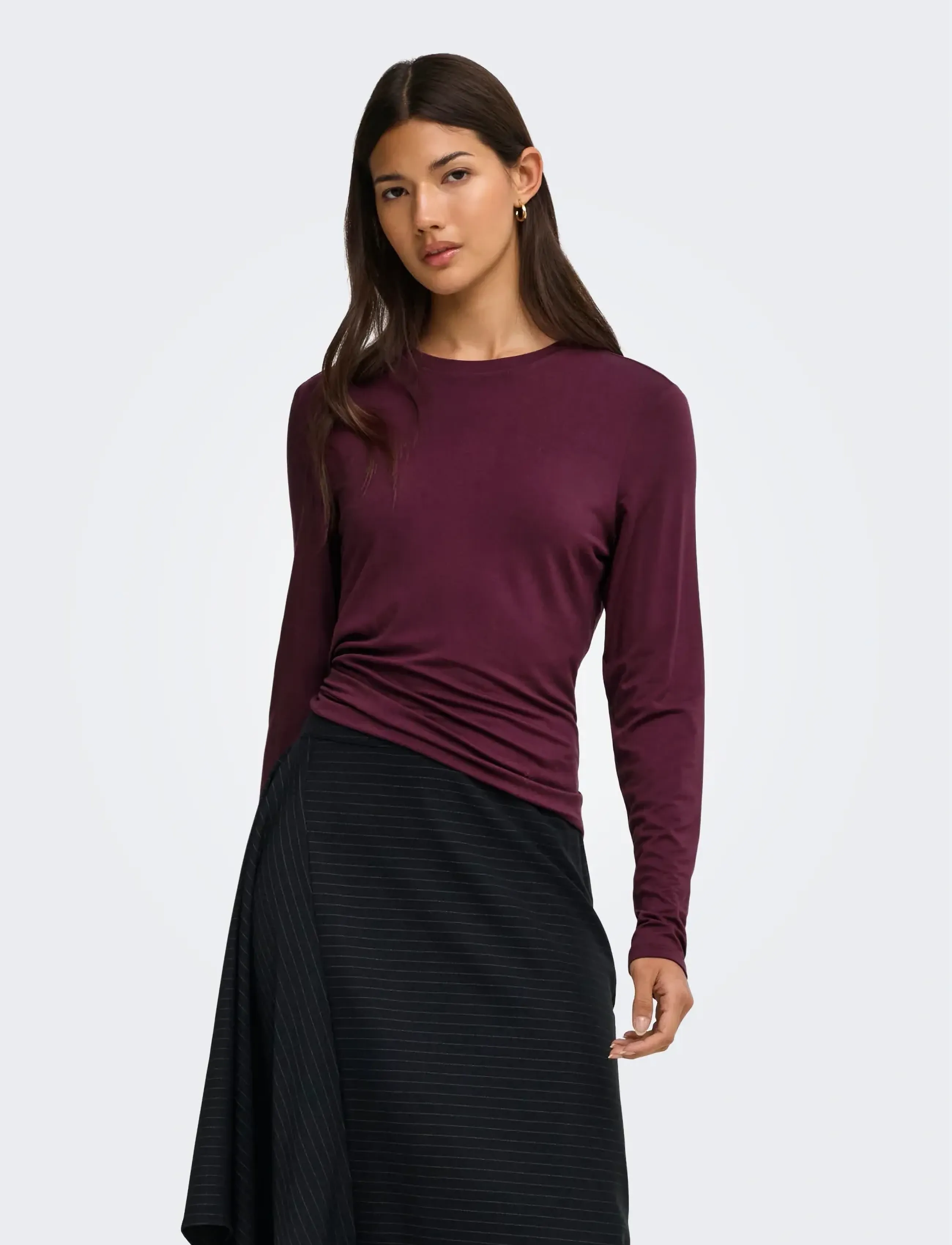 ONLY Onlbamboo L/S O-Neck Top Jrs, XS, T-shirts & Oberteile, Burgunderrot - Long-sleeved, Frauen