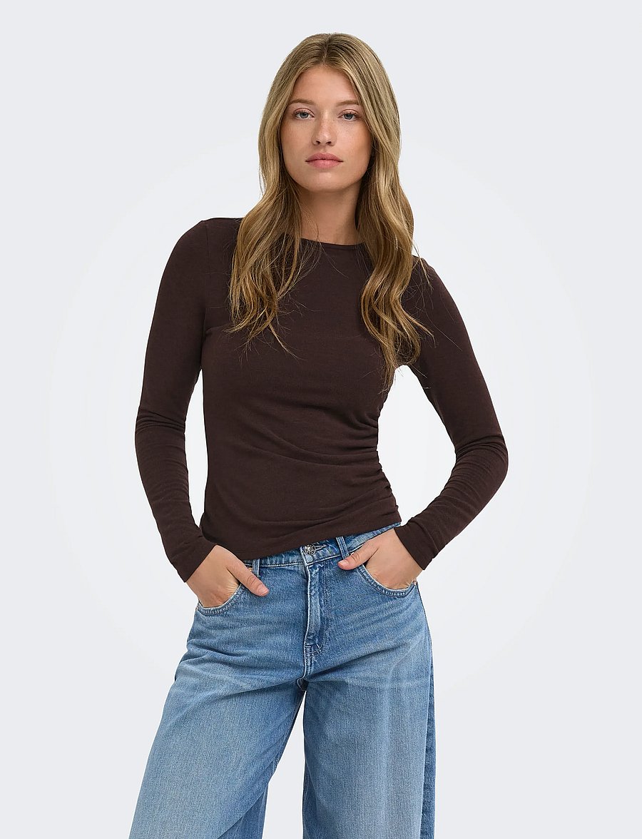 ONLY - ONLGLAMOUR L/S RUCHING TOP CC JRS - stickade tröjor - bracken - 0