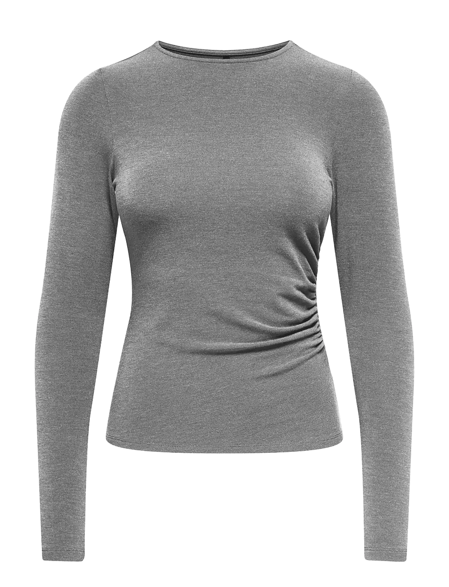 ONLY - ONLGLAMOUR L/S RUCHING TOP CC JRS - stickade tröjor - medium grey melange - 1