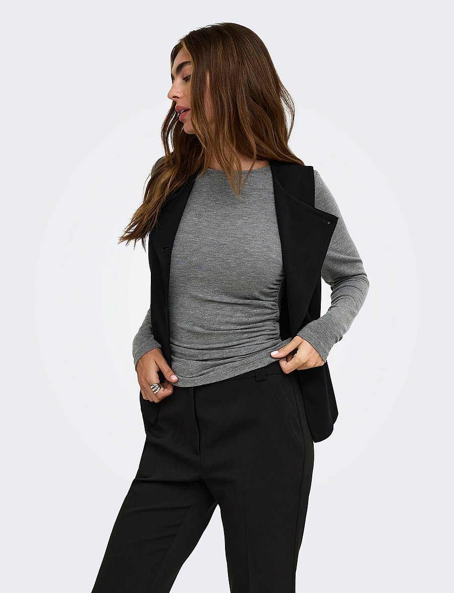 ONLY - ONLGLAMOUR L/S RUCHING TOP CC JRS - stickade tröjor - medium grey melange - 0