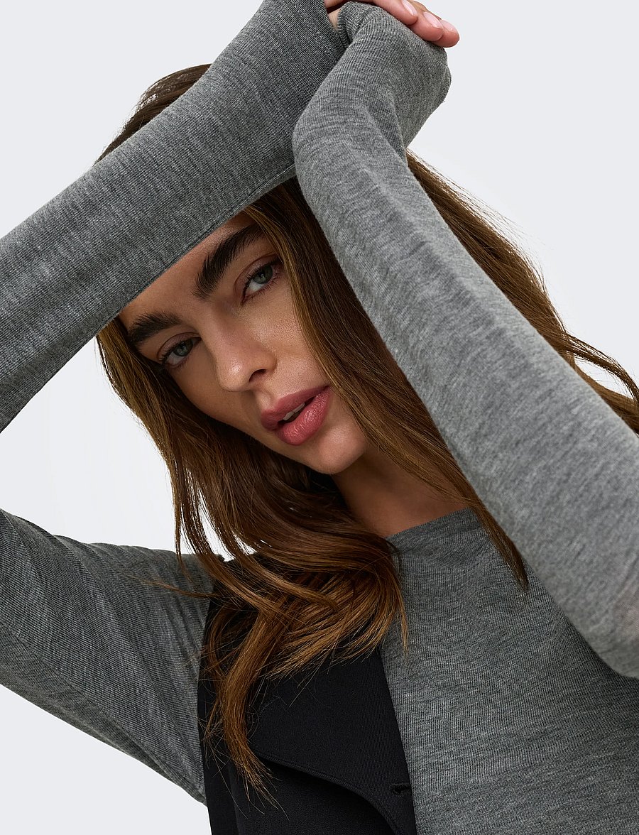 ONLY - ONLGLAMOUR L/S RUCHING TOP CC JRS - stickade tröjor - medium grey melange - 5
