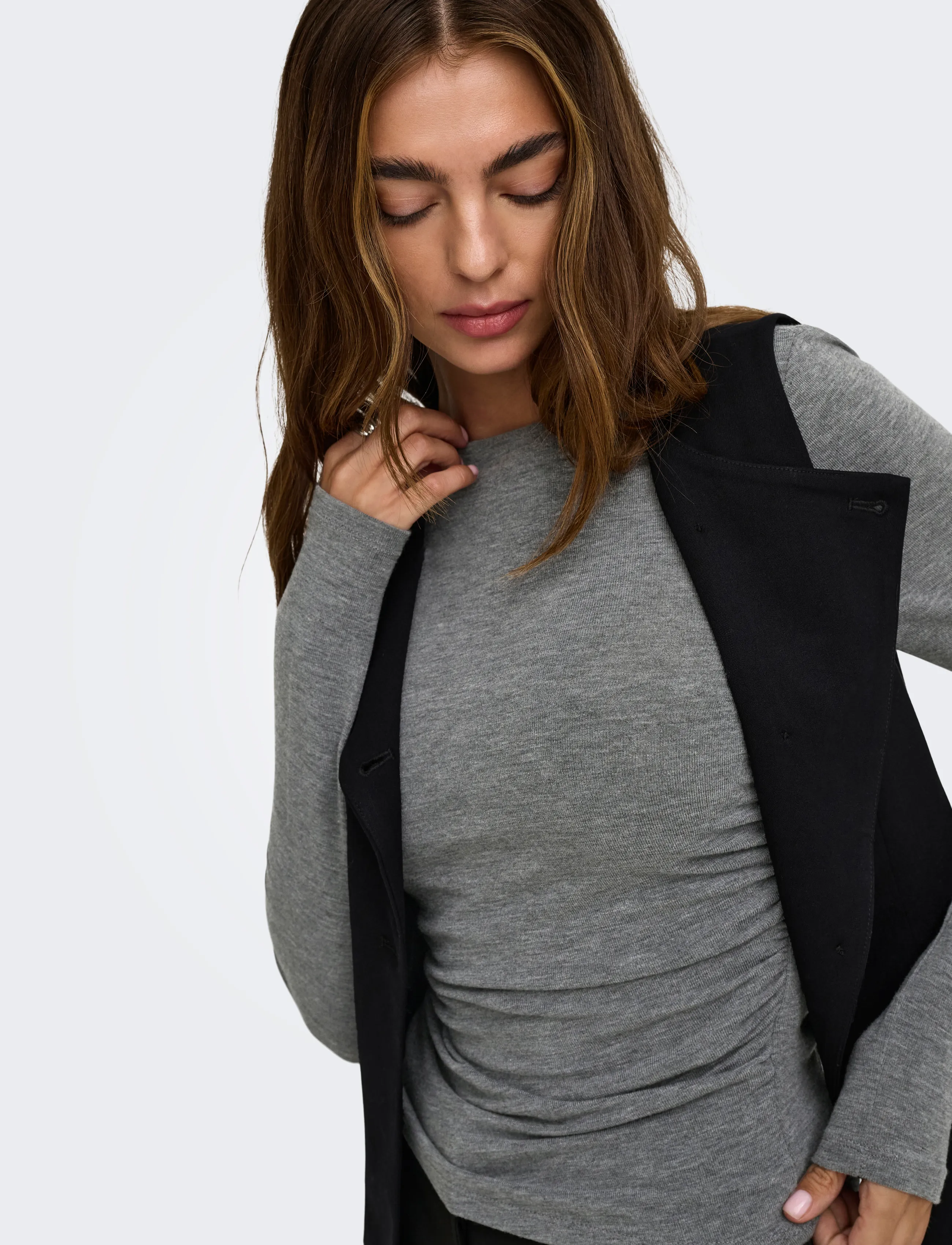 ONLY ONLGLAMOUR L/S RUCHING TOP CC JRS - Fødselsdag - MEDIUM GREY MELANGE / grey