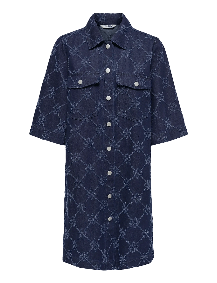 ONLY - ONLBELLA WIDE SLEEVES PRINT DRESS DNM - dark blue denim - 0