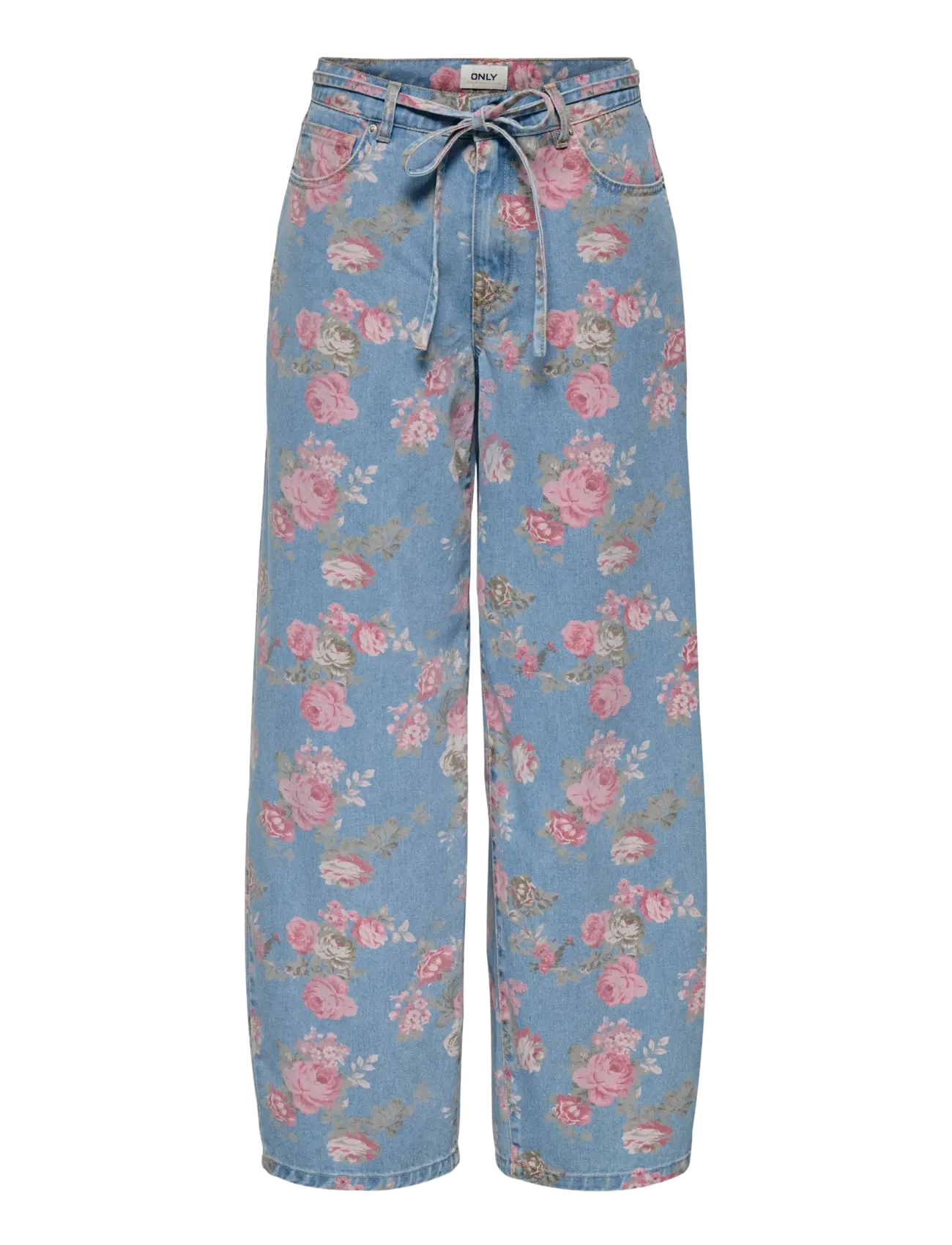 ONLY ONLGIANNA HW STR BELT AOP FLOWER DNM - Jeans - MEDIUM BLUE DENIM / blue