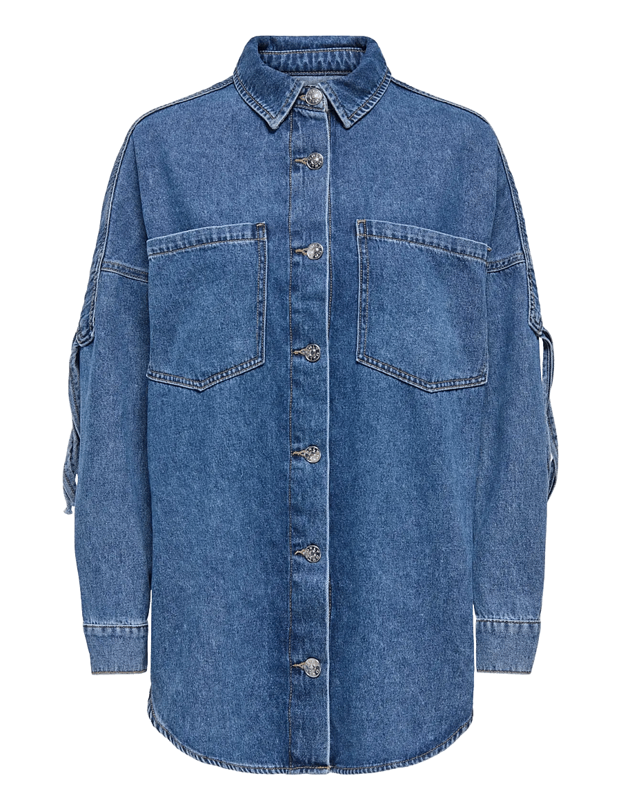 ONLY - ONLMAUREEN LS FRINGE DNM SHIRT AKM - teksasärgid - medium blue denim - 1