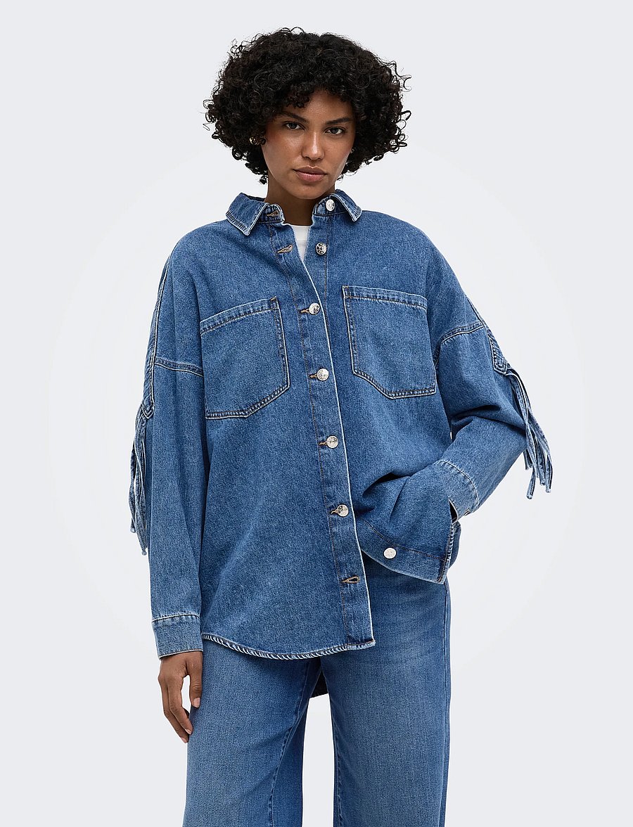 ONLY - ONLMAUREEN LS FRINGE DNM SHIRT AKM - teksasärgid - medium blue denim - 0