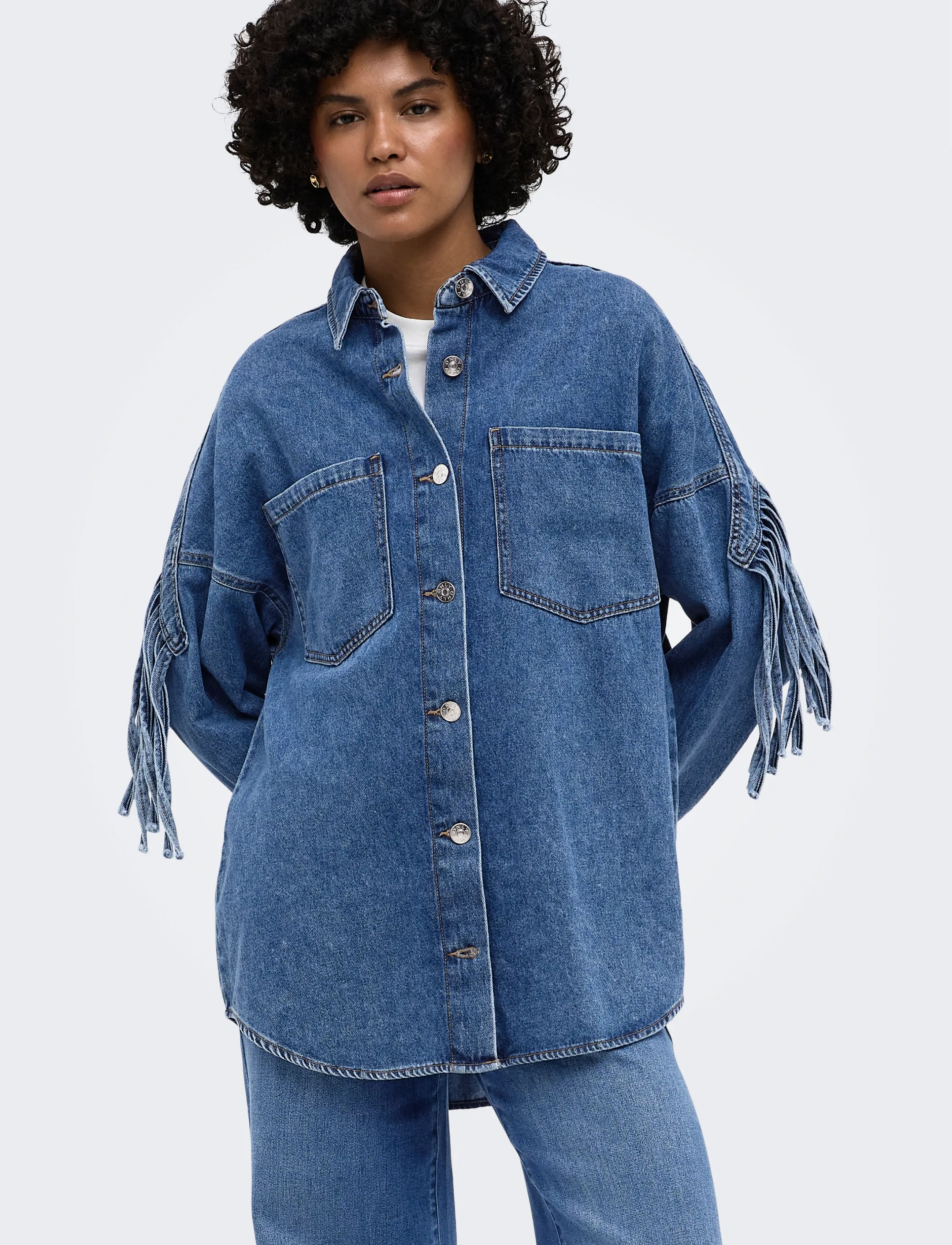 ONLY - ONLMAUREEN LS FRINGE DNM SHIRT AKM - teksasärgid - medium blue denim - 5