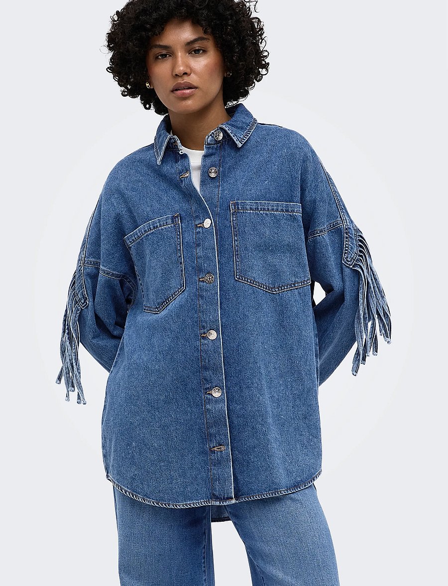 ONLY - ONLMAUREEN LS FRINGE DNM SHIRT AKM - teksasärgid - medium blue denim - 5