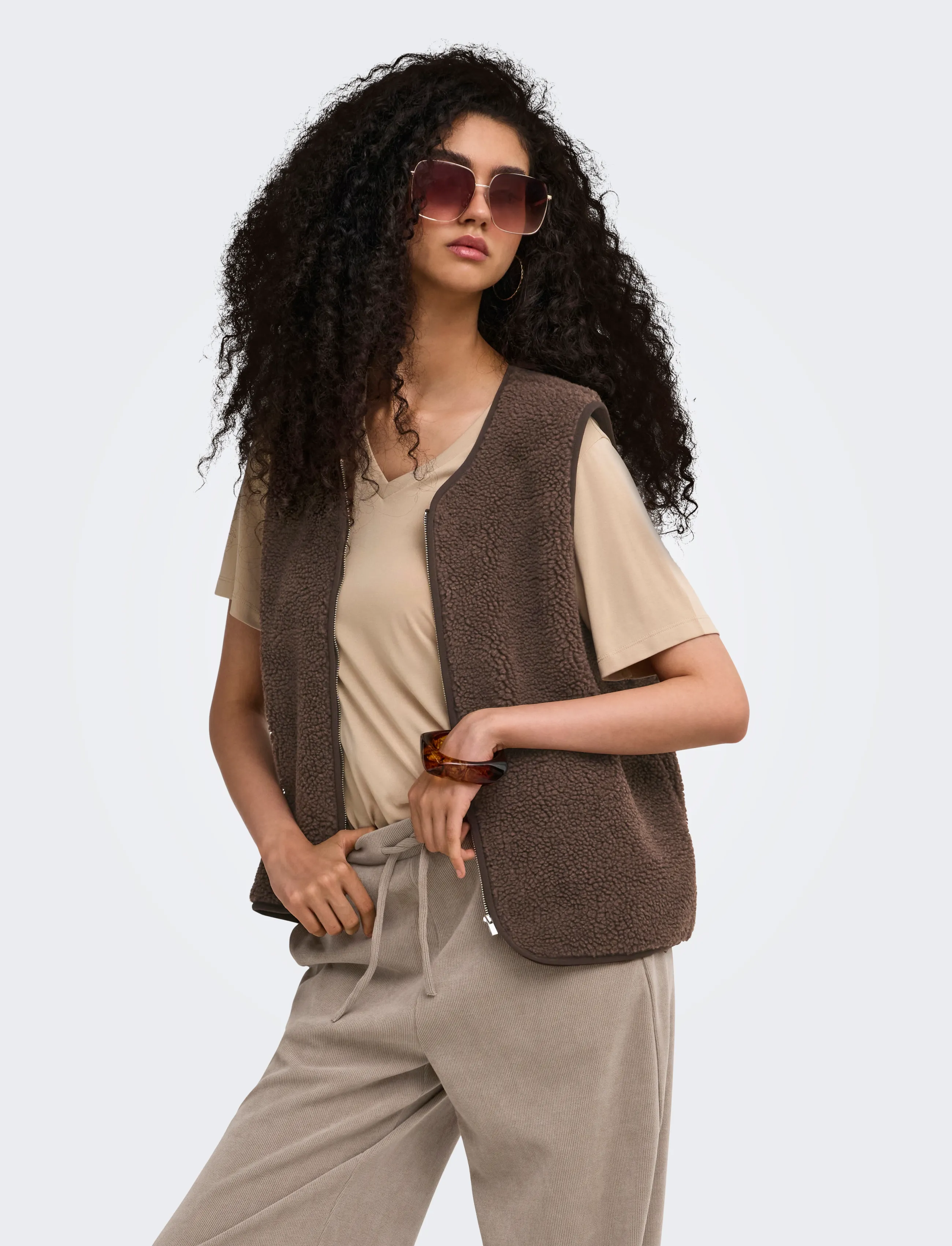 ONLY Onlbaby Teddy Zip Vest Pnt, M, Brown, Veste > Fleece & Teddy Veste, Dame