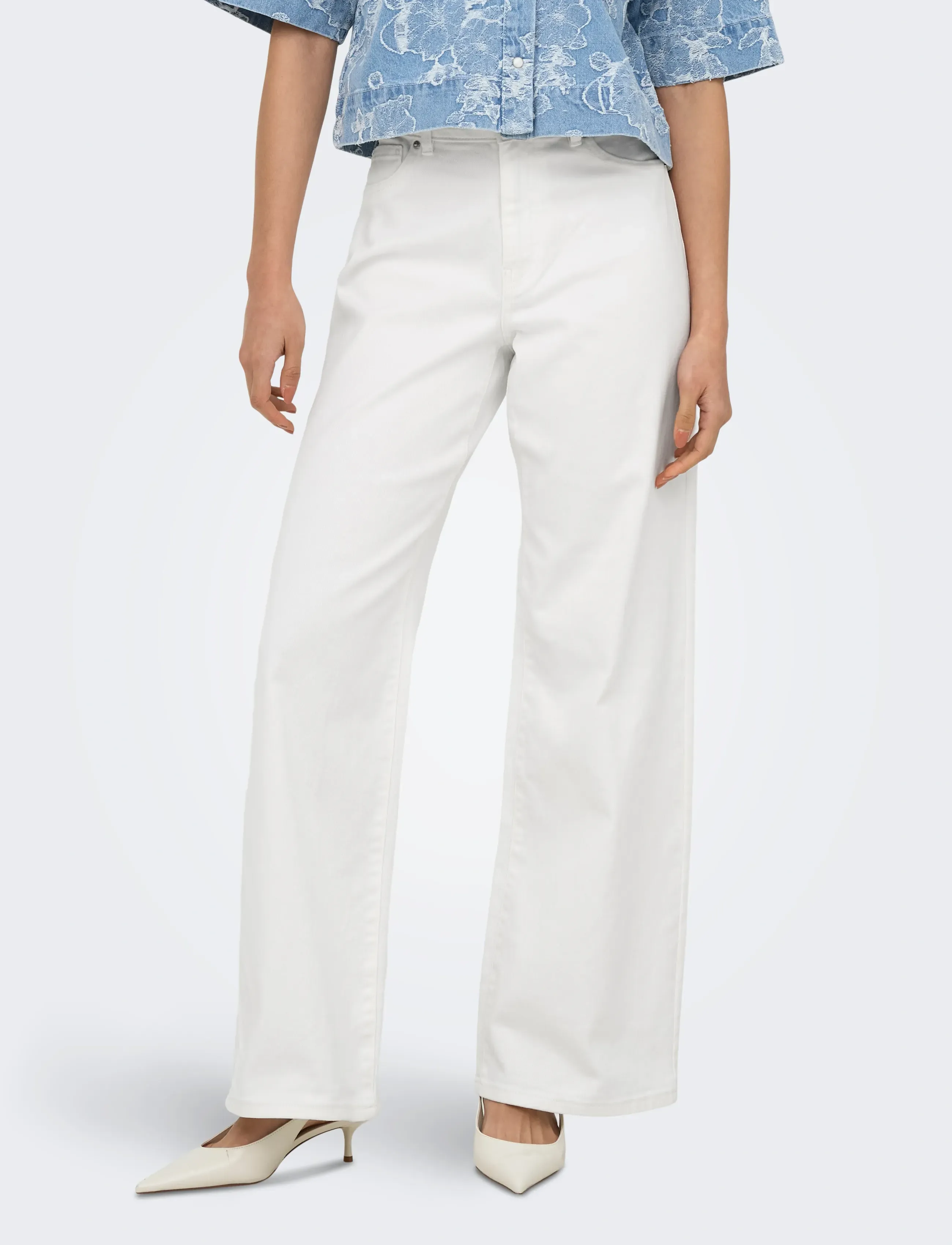 ONLY ONLMADISON-SILLE HW WIDE POCKET PANT PNT - Klær - BRIGHT WHITE / white