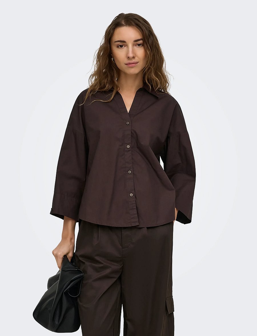 ONLY - ONLSAJA KERI 3/4 SHIRT WVN - kortærmede skjorter - coffee bean - 0