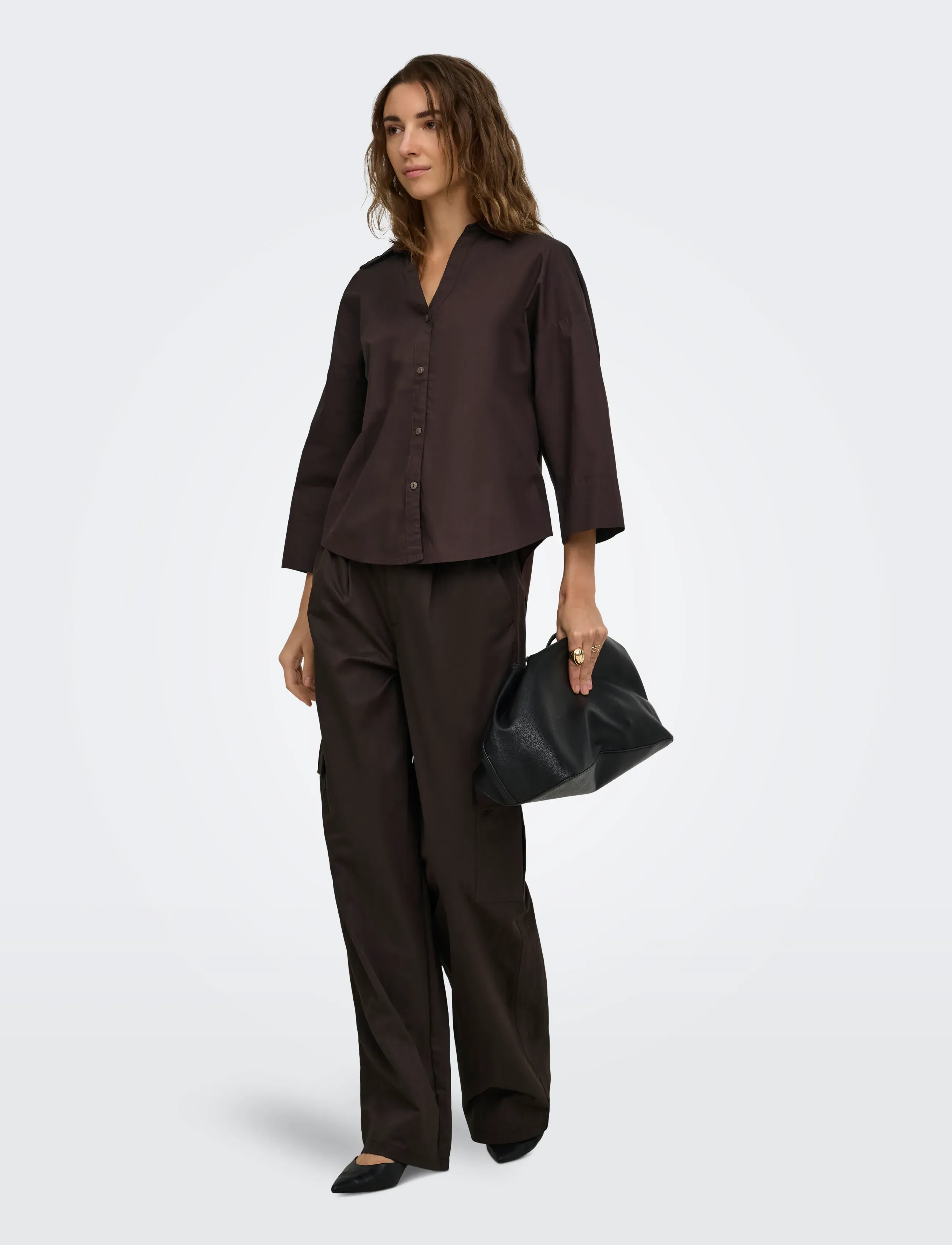 ONLY - ONLSAJA KERI 3/4 SHIRT WVN - kortærmede skjorter - coffee bean - 4