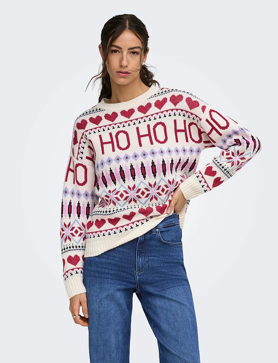 ONLY - ONLXMAS HO LS O-NECK KNT - birch - 0