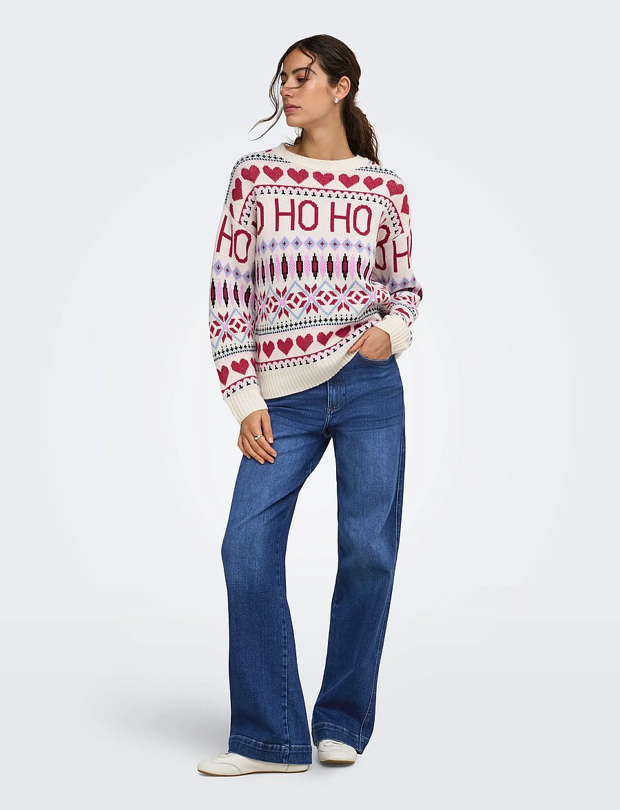 ONLY - ONLXMAS HO LS O-NECK KNT - birch - 4