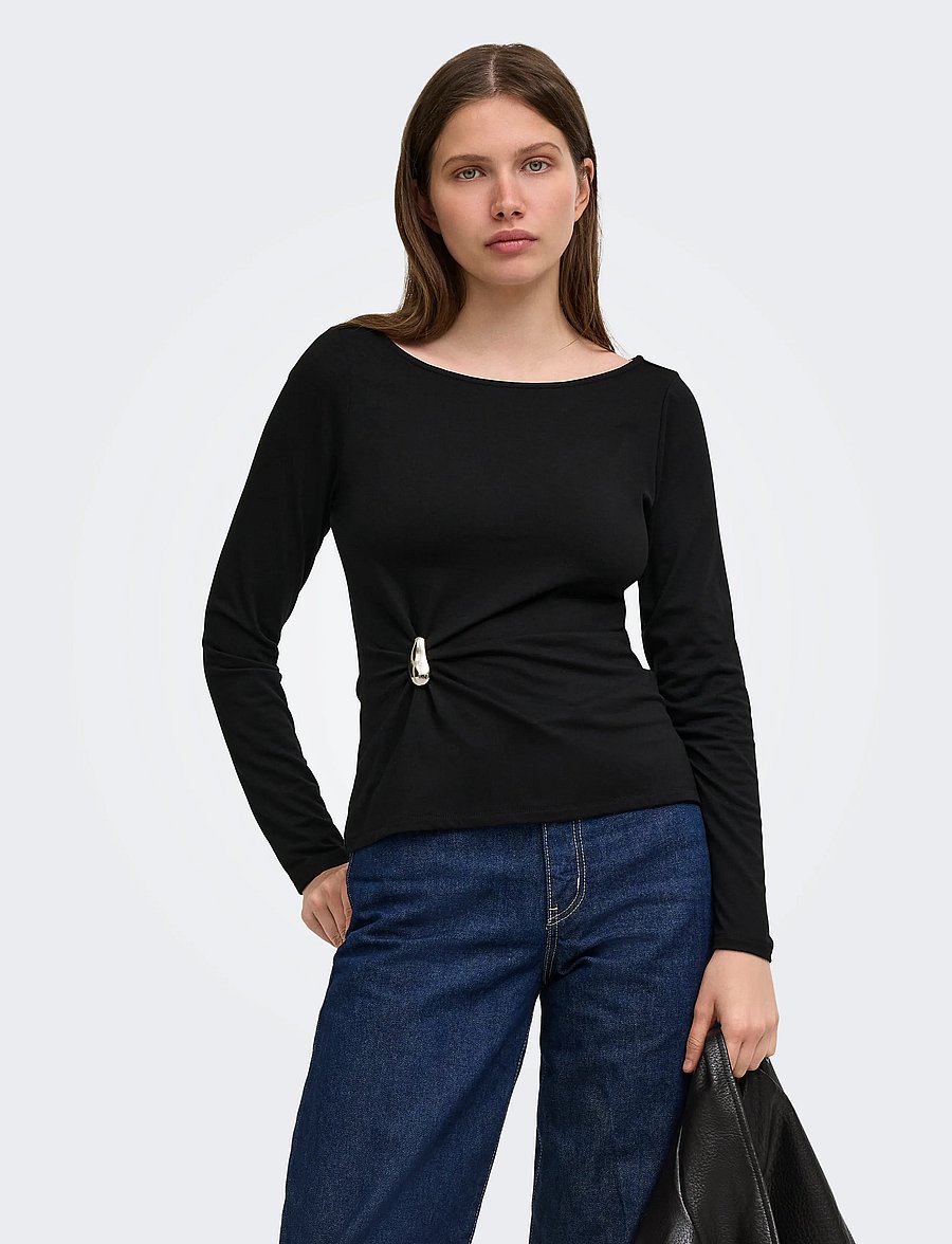 ONLY - ONLELENA L/S BOATNECK METAL TOP JRS NOOS - pullover - black - 0