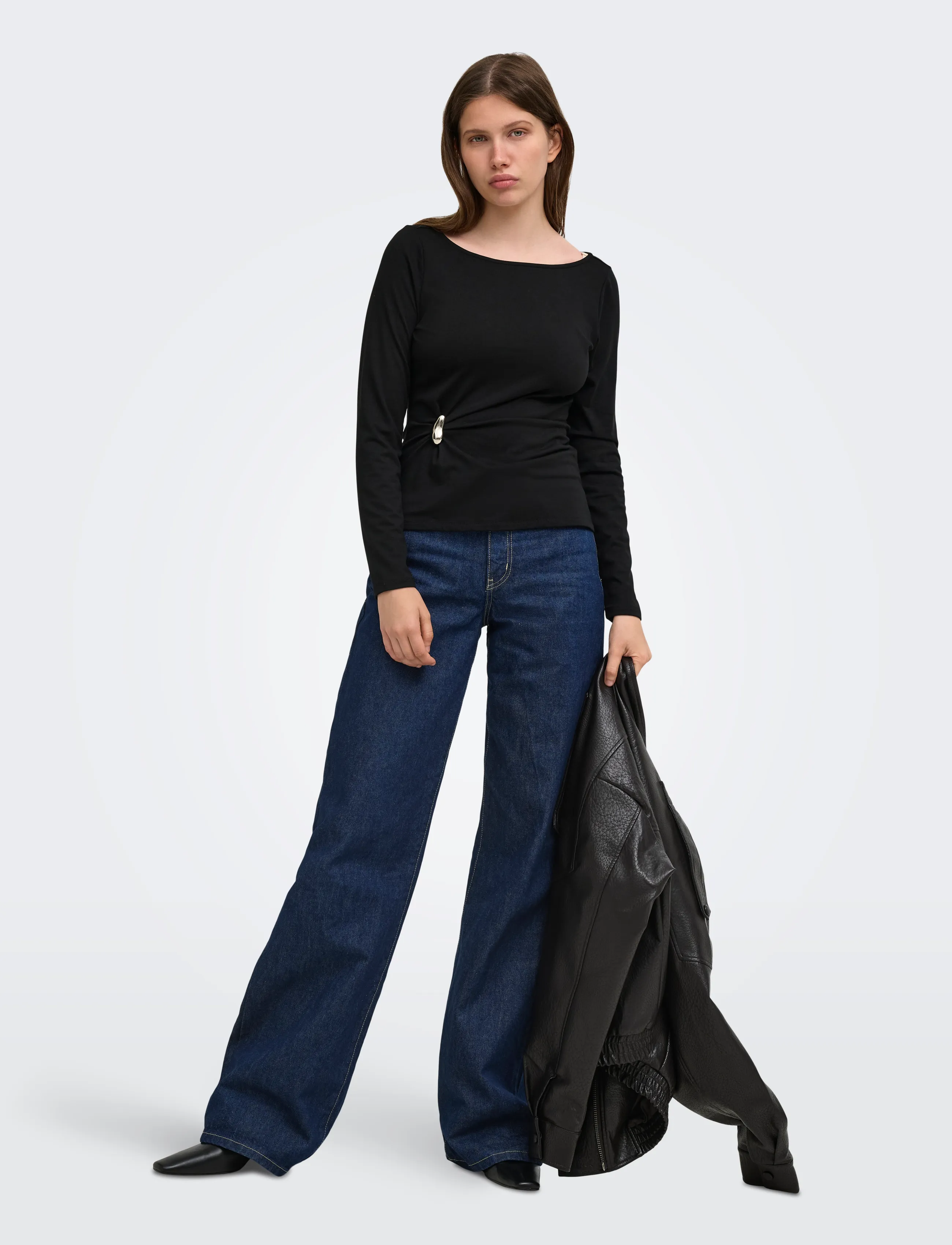 ONLY - ONLELENA L/S BOATNECK METAL TOP JRS NOOS - kampsunid - black - 4