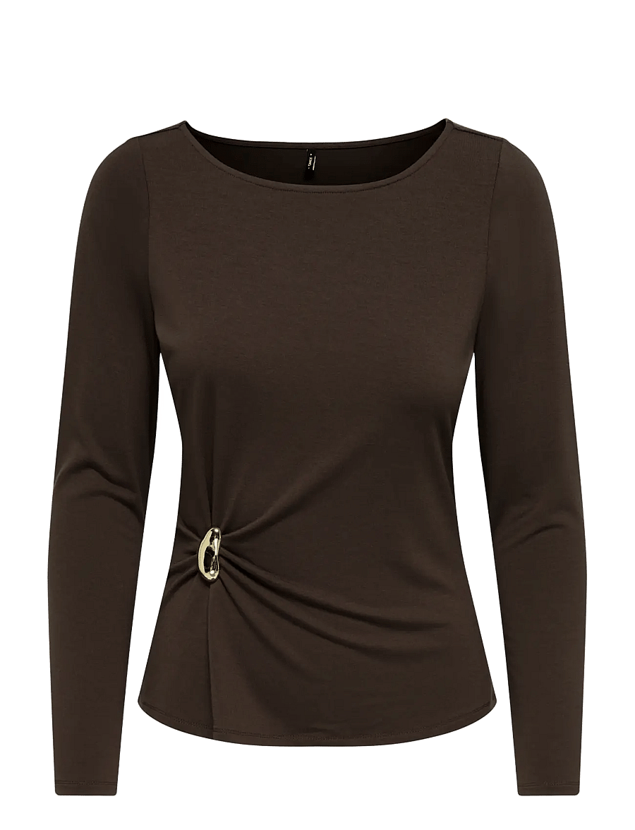 ONLY - ONLELENA L/S BOATNECK METAL TOP JRS NOOS - coffee bean - 1