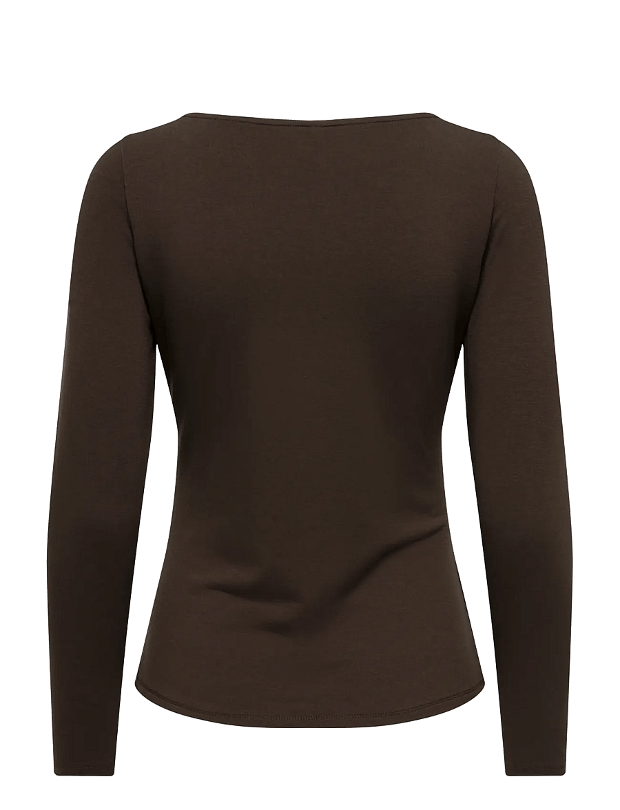 ONLY - ONLELENA L/S BOATNECK METAL TOP JRS NOOS - coffee bean - 2