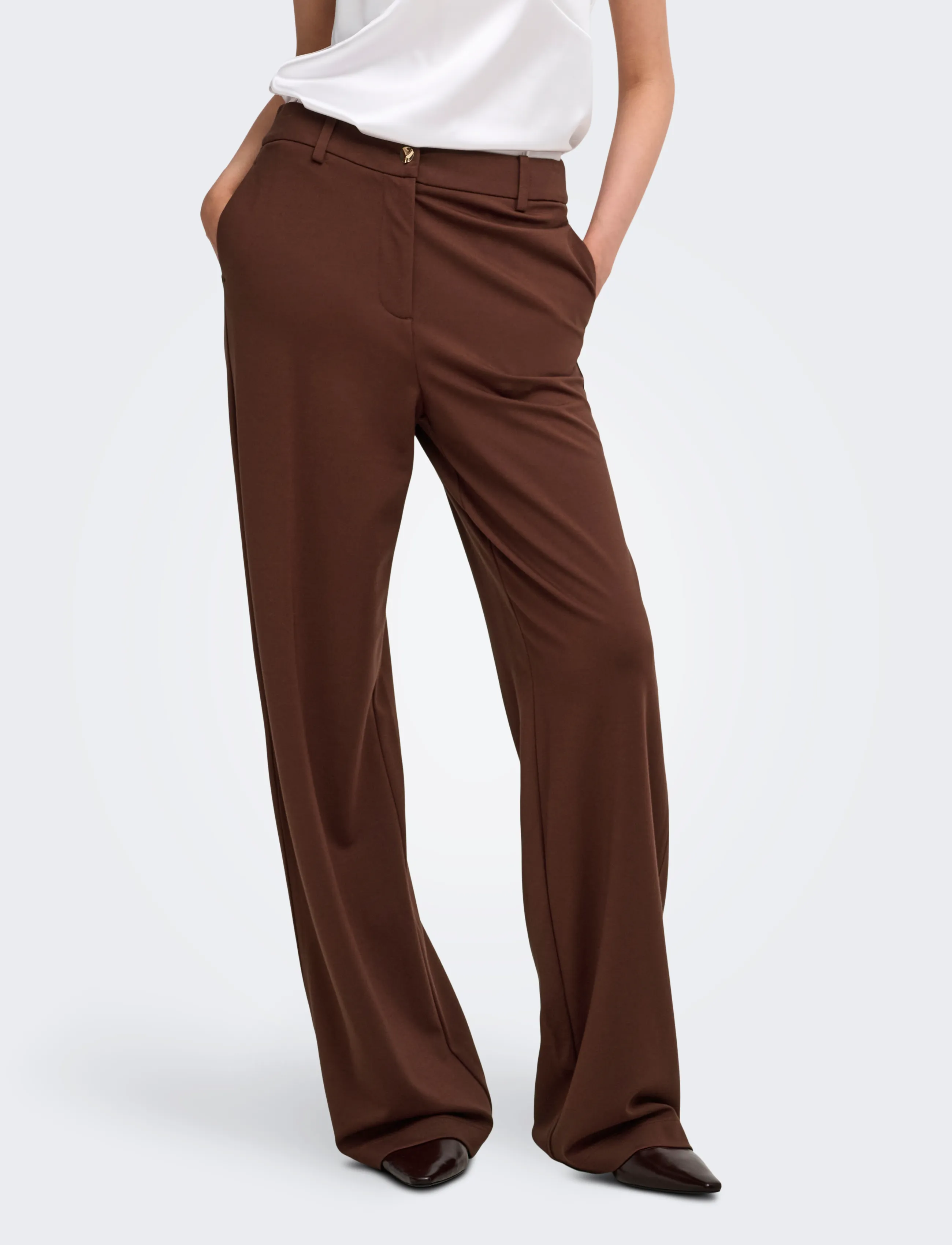ONLY ONLPOPTRASH-TAILORED HW STR PANT TLR - Straight leg trousers - RUM RAISIN / brown