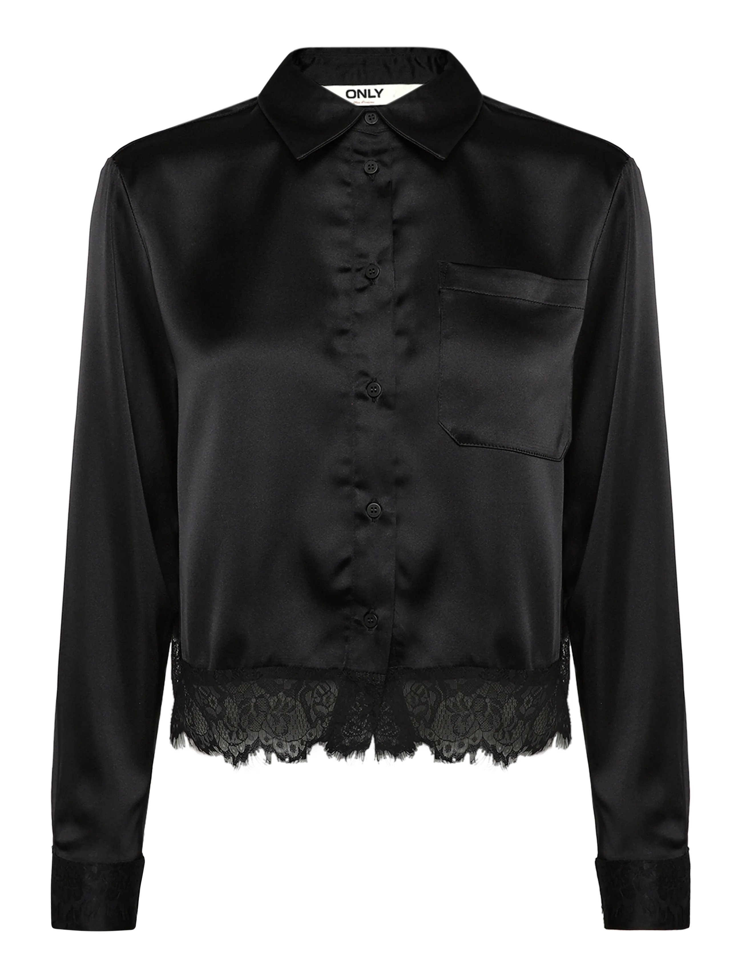 ONLY ONLINDONA L/S SATIN LACE SHIRT WVN - New arrivals - BLACK / black