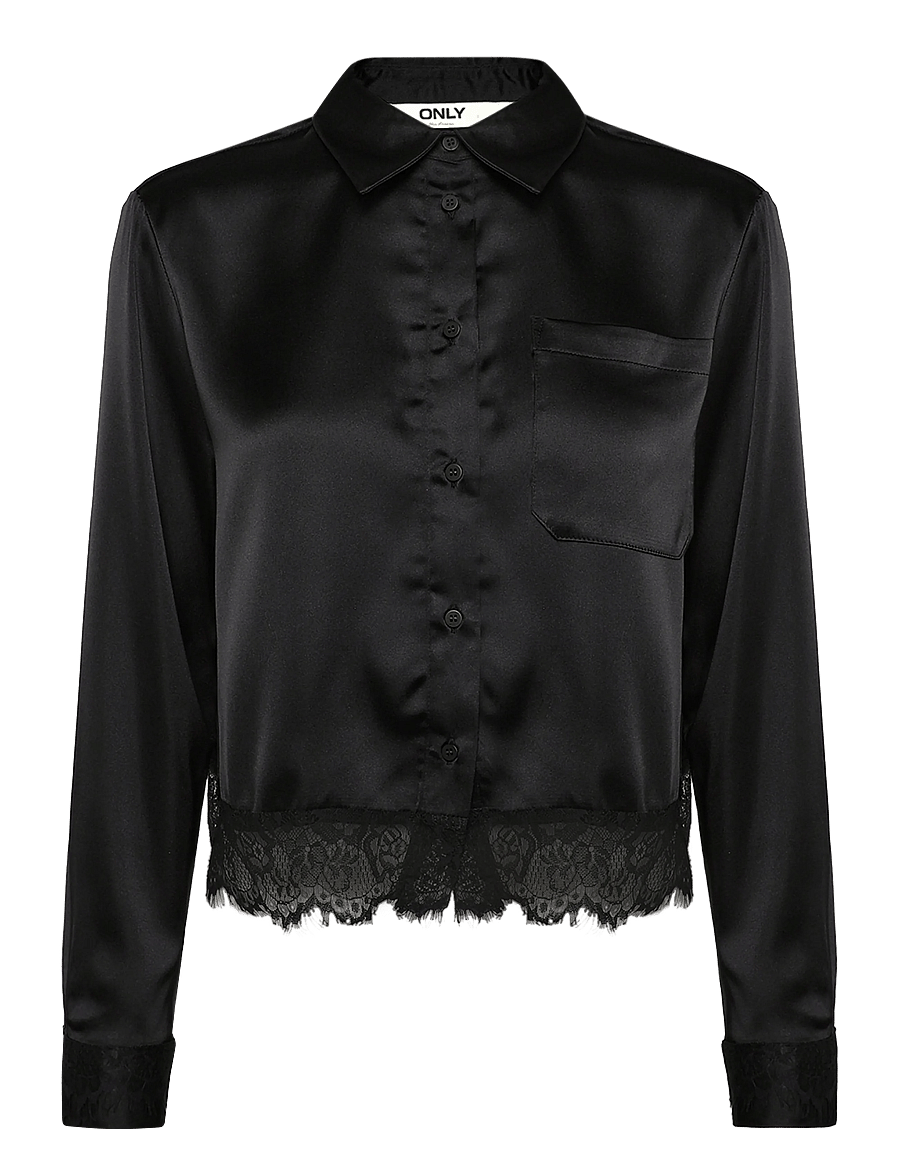 ONLY - ONLINDONA L/S SATIN LACE SHIRT WVN - langärmlige hemden - black - 1