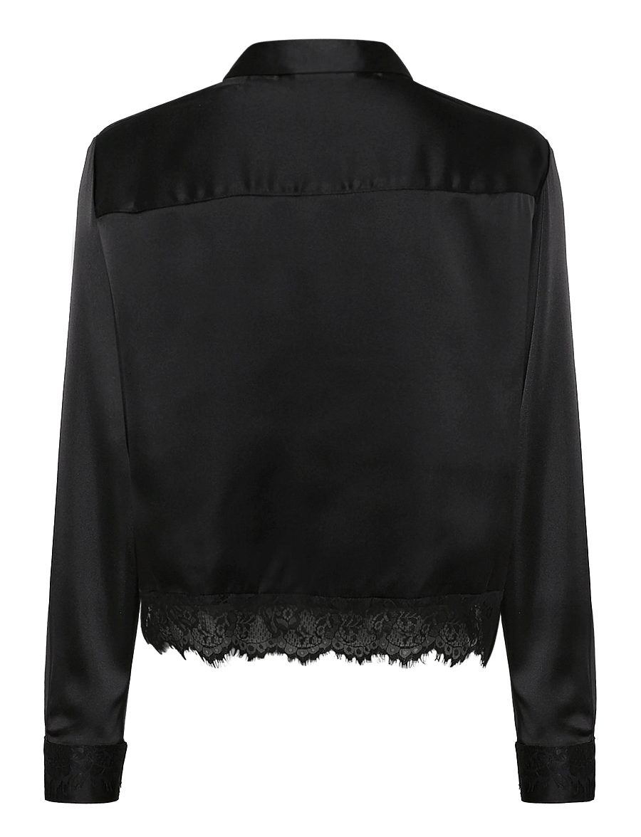 ONLY - ONLINDONA L/S SATIN LACE SHIRT WVN - langärmlige hemden - black - 2