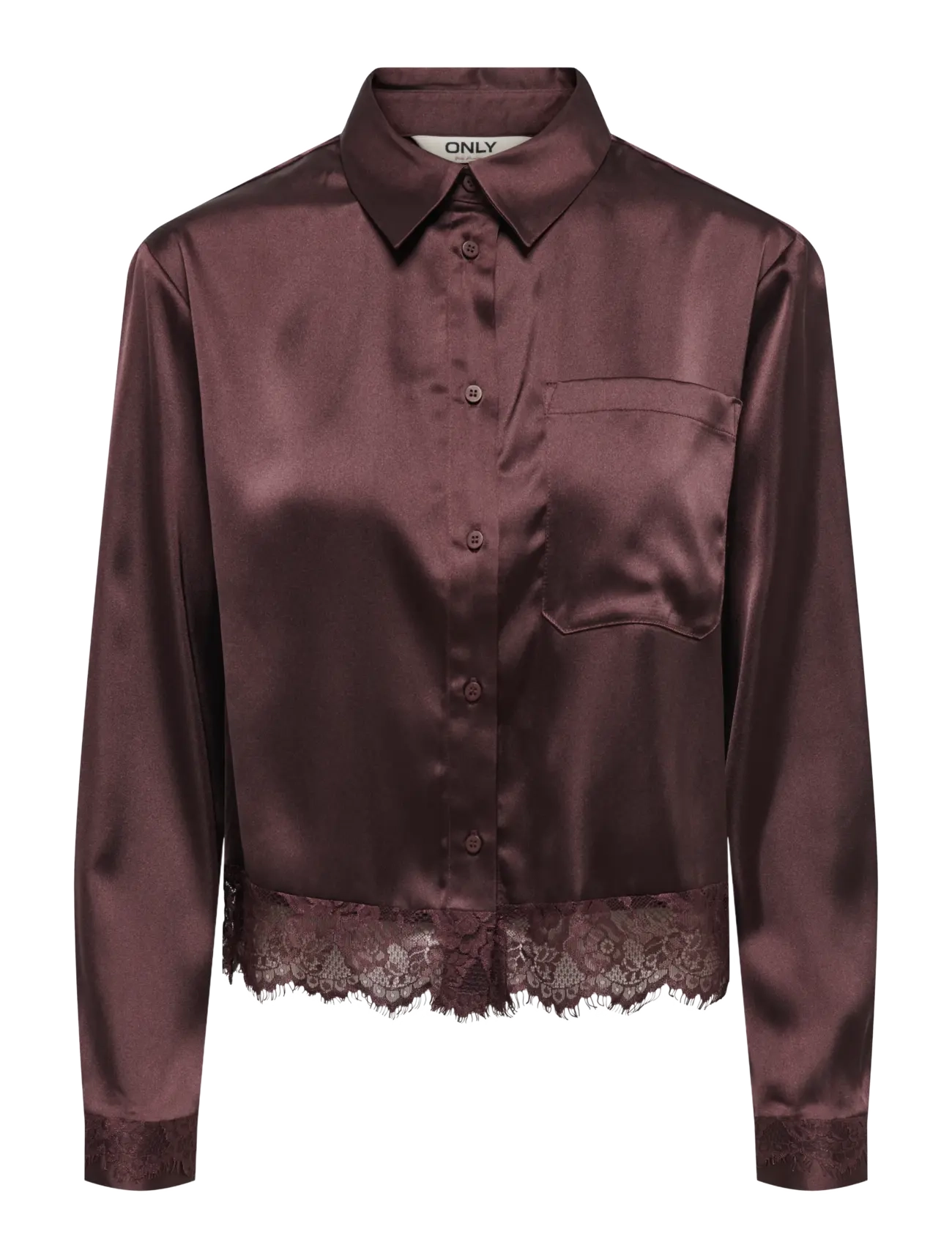 ONLY - ONLINDONA L/S SATIN LACE SHIRT WVN - langærmede skjorter - chocolate torte - 1