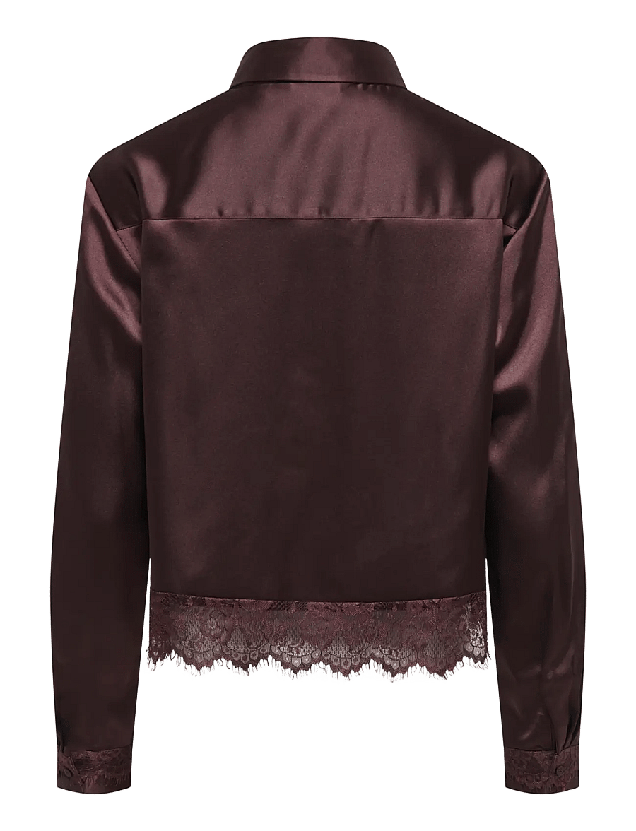 ONLY - ONLINDONA L/S SATIN LACE SHIRT WVN - langærmede skjorter - chocolate torte - 2