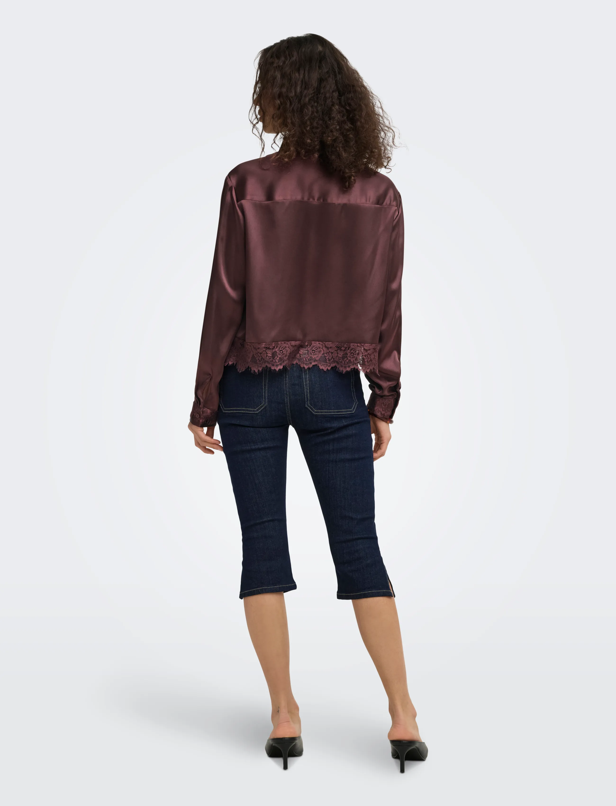 ONLY - ONLINDONA L/S SATIN LACE SHIRT WVN - langærmede skjorter - chocolate torte - 3