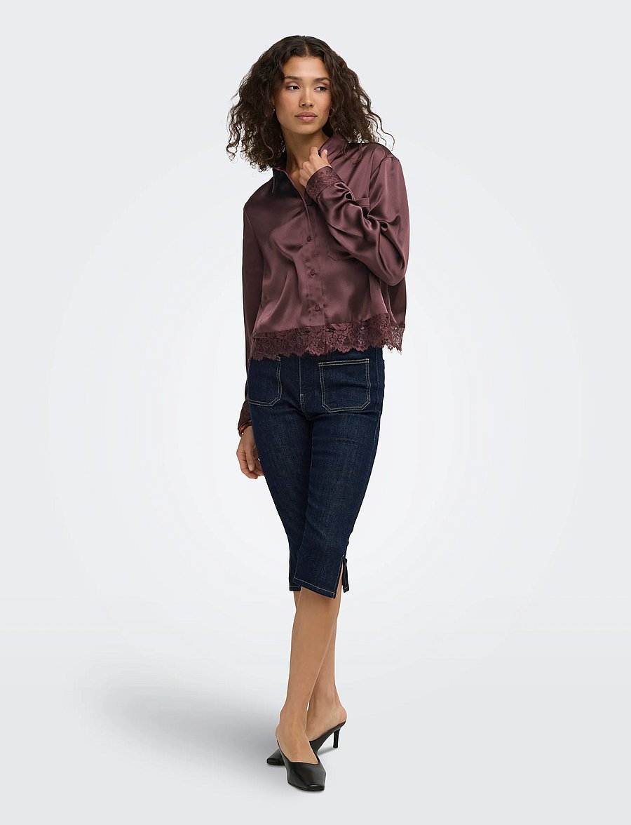 ONLY - ONLINDONA L/S SATIN LACE SHIRT WVN - langærmede skjorter - chocolate torte - 4