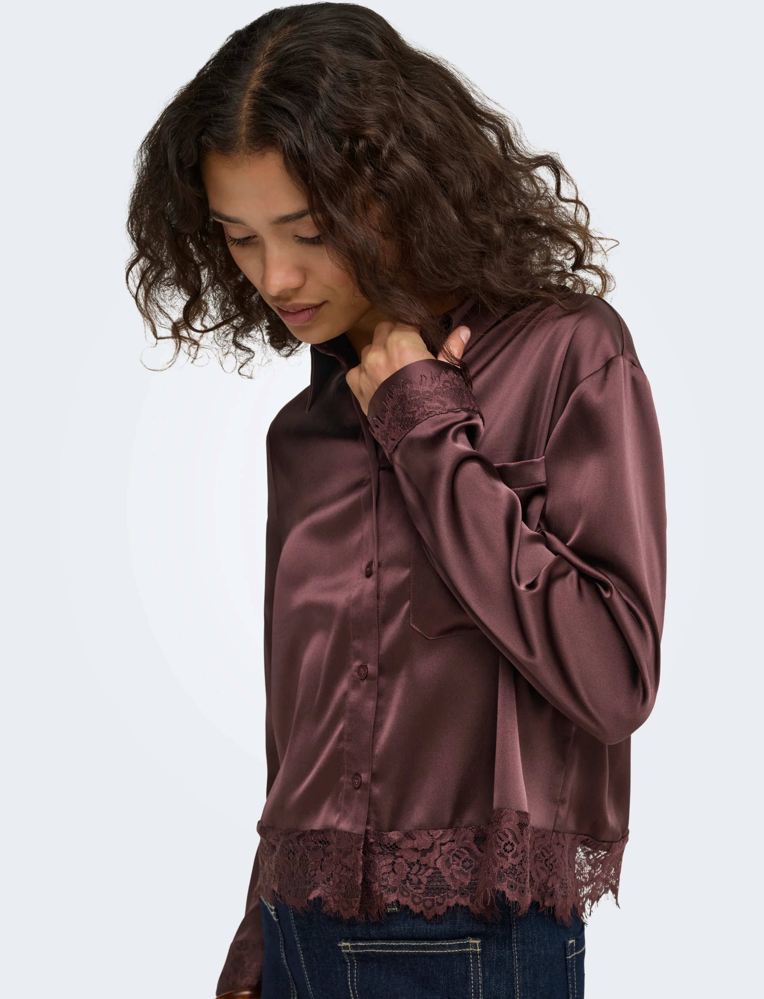 ONLY Onlindona L/S Satin Lace Shirt Wvn skjortor dam – bild 6