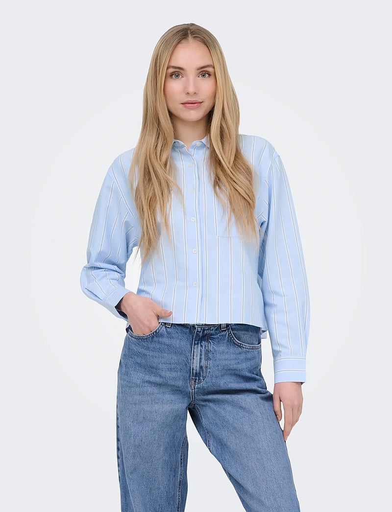 ONLY - ONLELOWEN LS STRIPE SHIRT WVN EX - marškiniai ilgomis rankovėmis - zen blue - 0